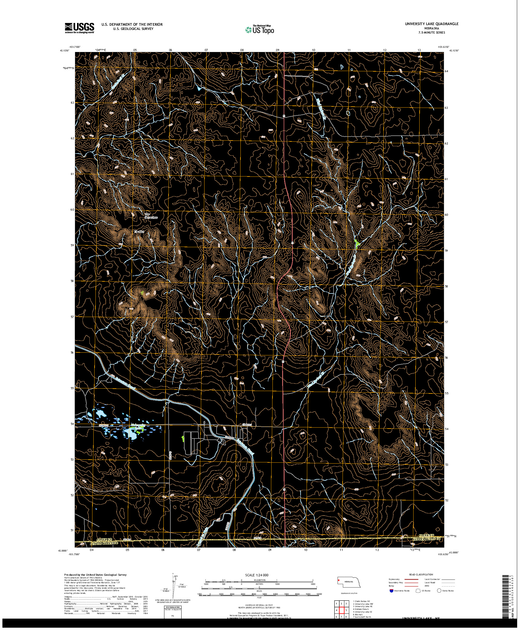 USGS US TOPO 7.5-MINUTE MAP FOR UNIVERSITY LAKE, NE 2017