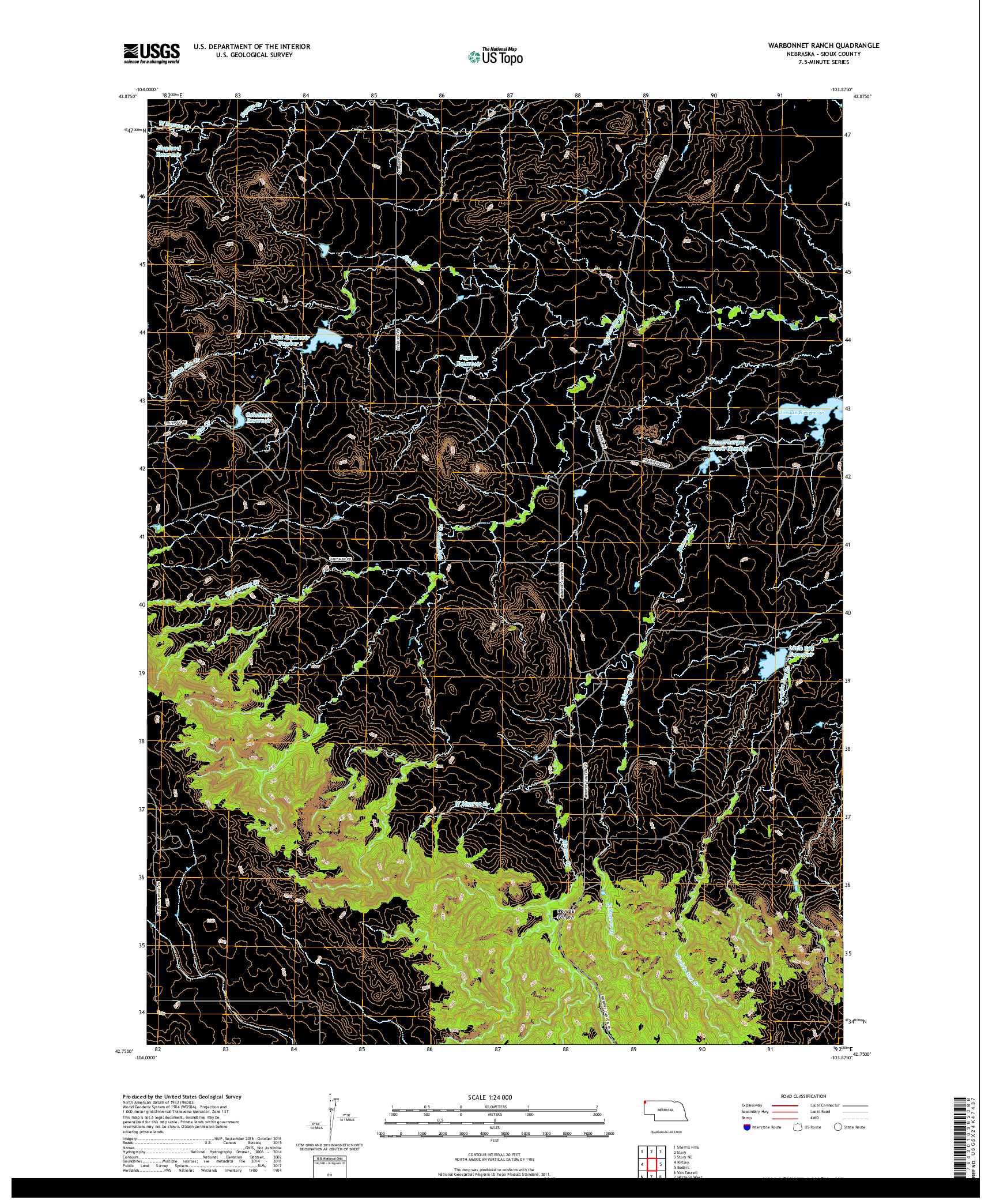 USGS US TOPO 7.5-MINUTE MAP FOR WARBONNET RANCH, NE 2017