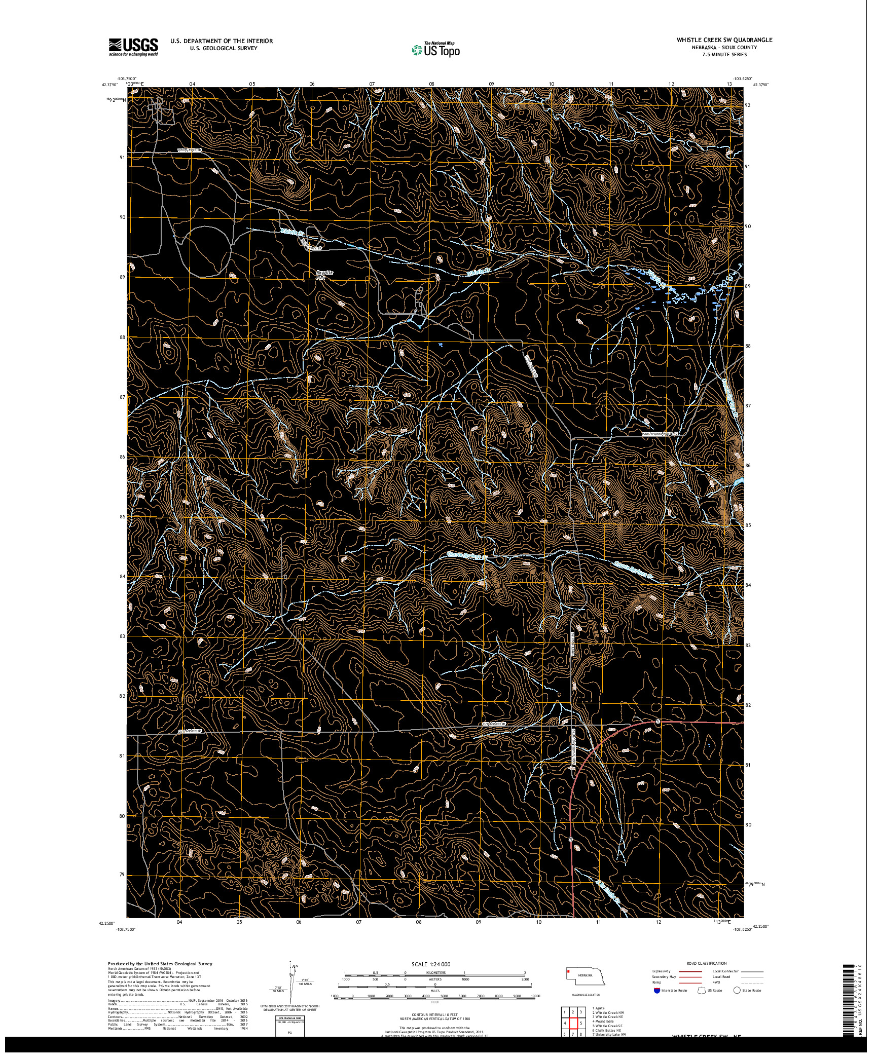 USGS US TOPO 7.5-MINUTE MAP FOR WHISTLE CREEK SW, NE 2017