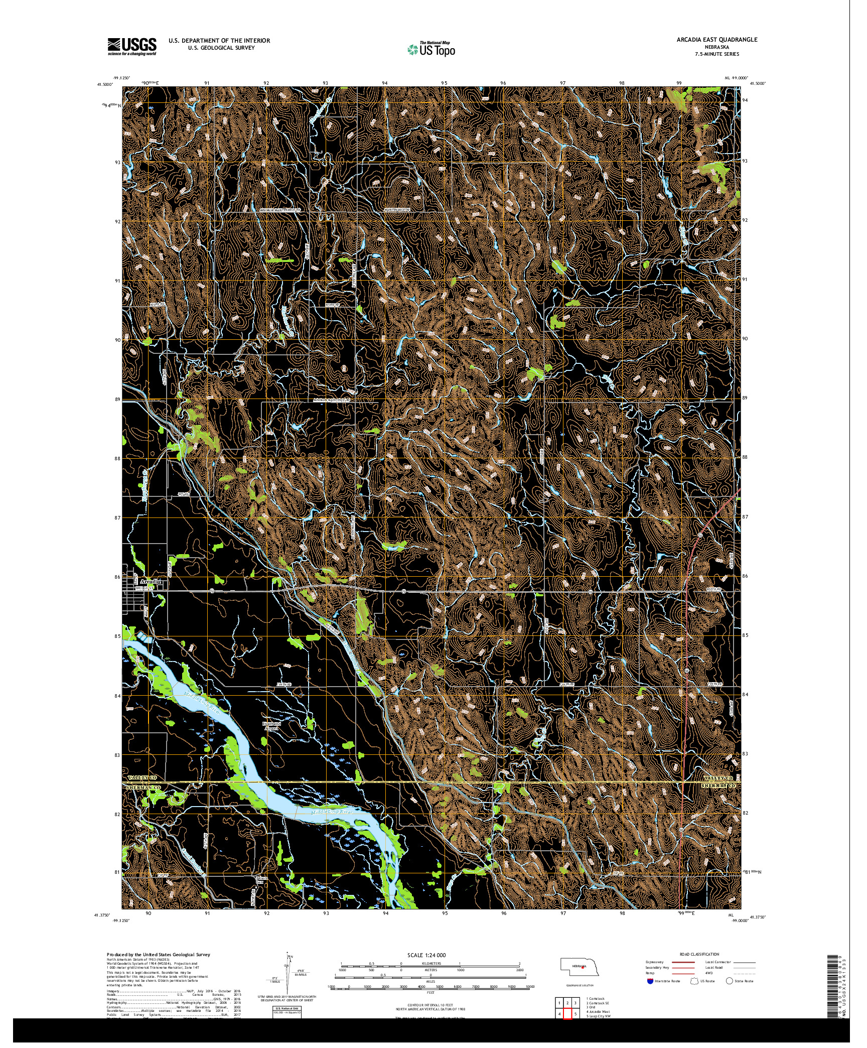 USGS US TOPO 7.5-MINUTE MAP FOR ARCADIA EAST, NE 2017