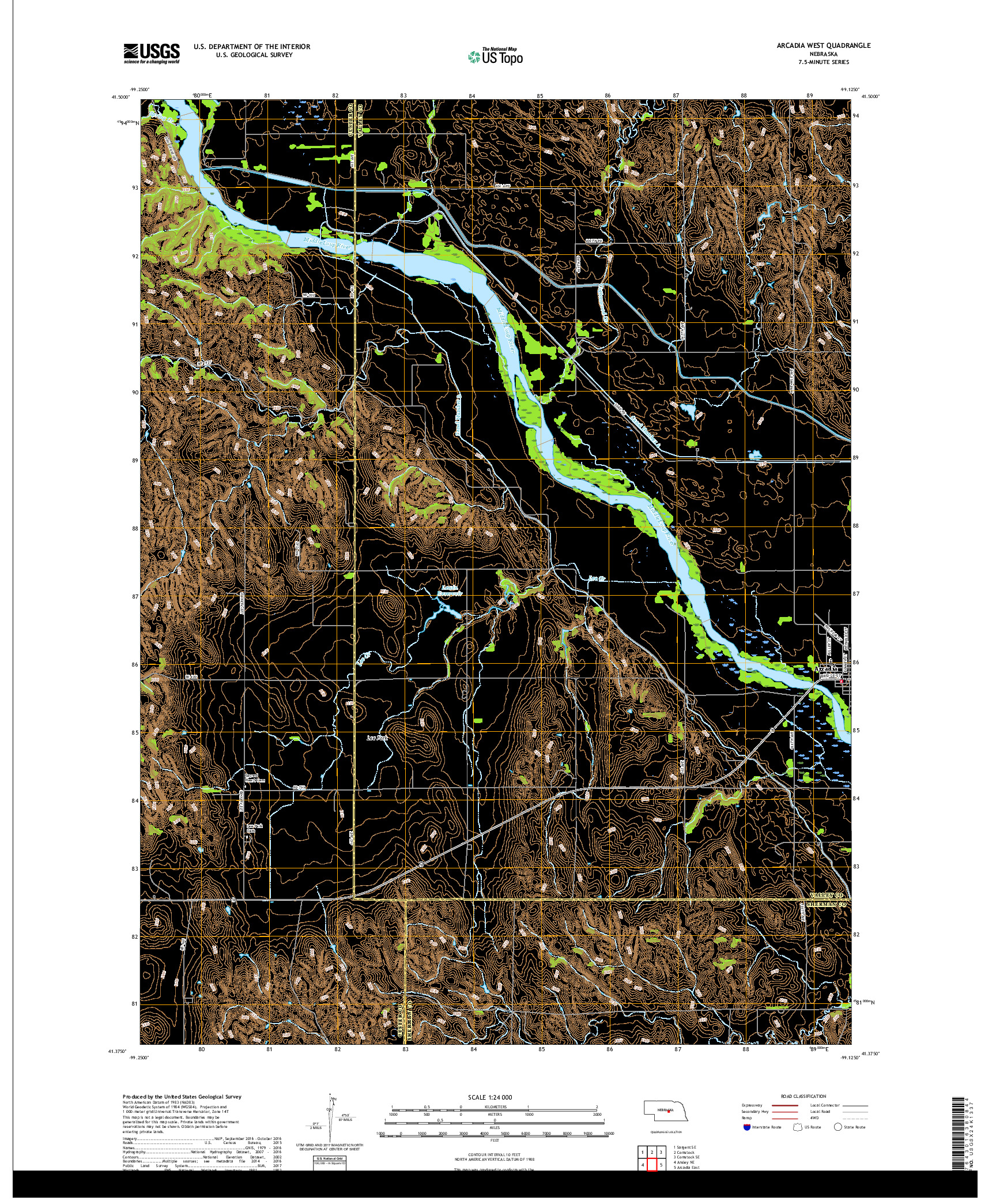 USGS US TOPO 7.5-MINUTE MAP FOR ARCADIA WEST, NE 2017