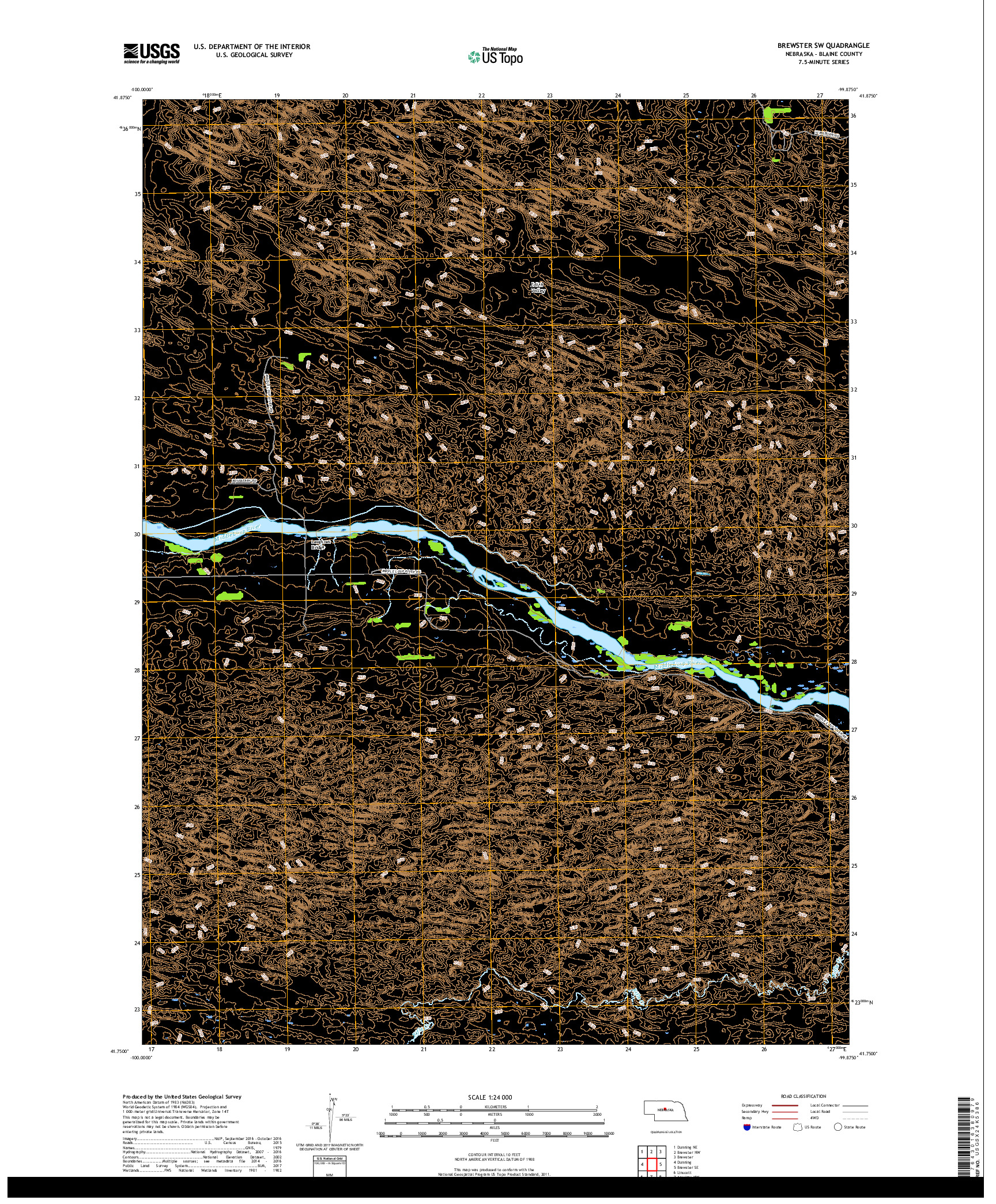 USGS US TOPO 7.5-MINUTE MAP FOR BREWSTER SW, NE 2017