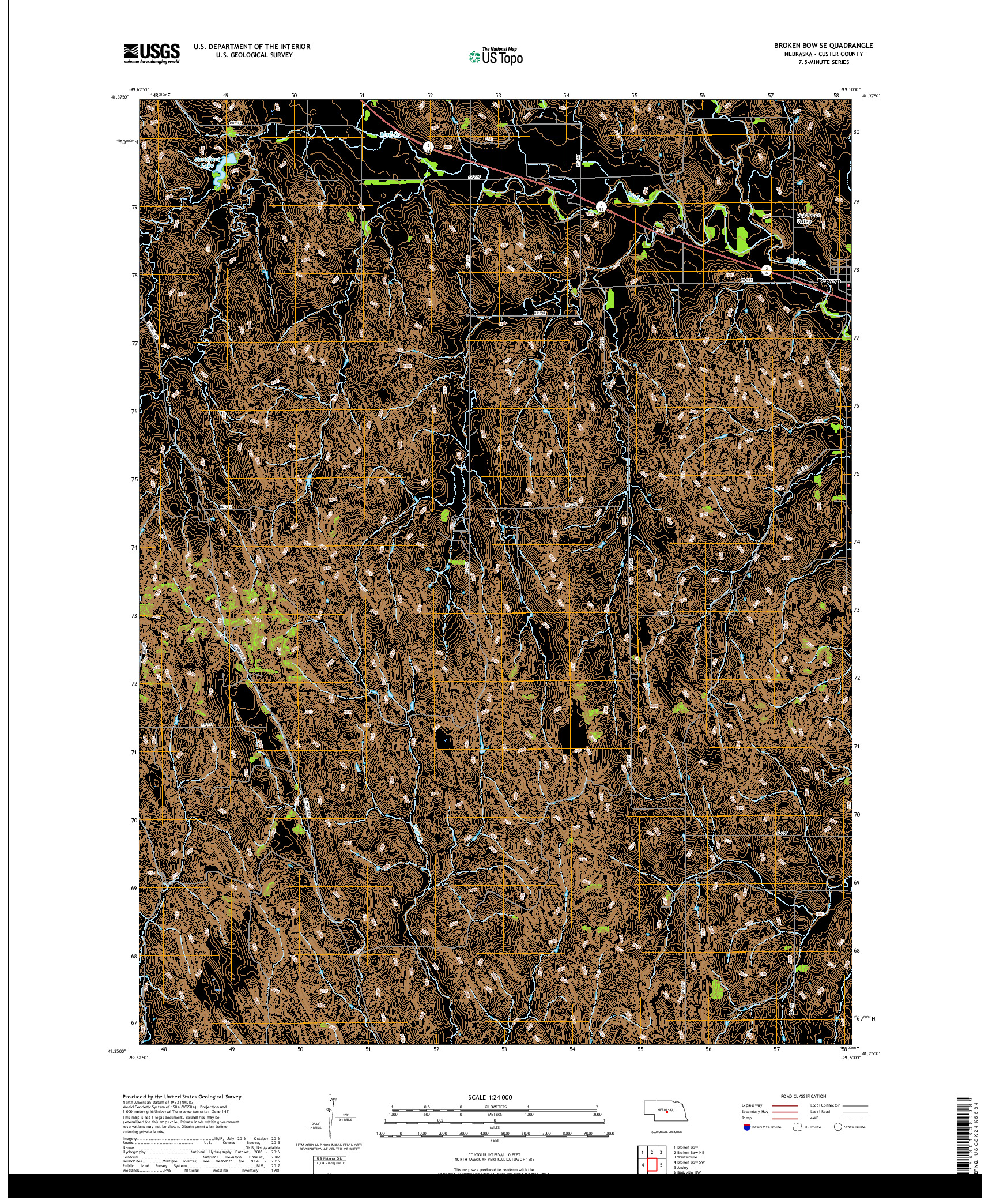 USGS US TOPO 7.5-MINUTE MAP FOR BROKEN BOW SE, NE 2017