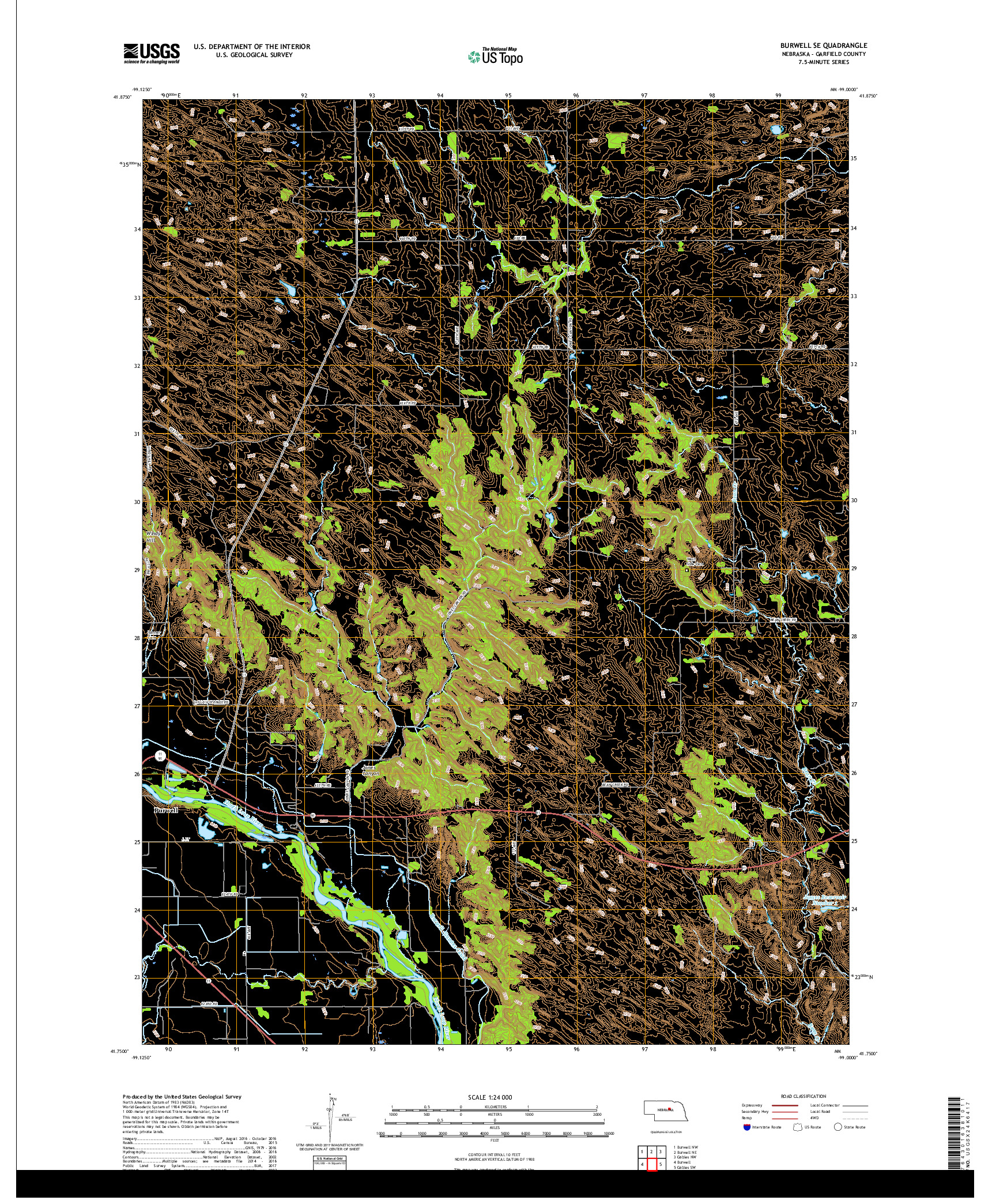 USGS US TOPO 7.5-MINUTE MAP FOR BURWELL SE, NE 2017