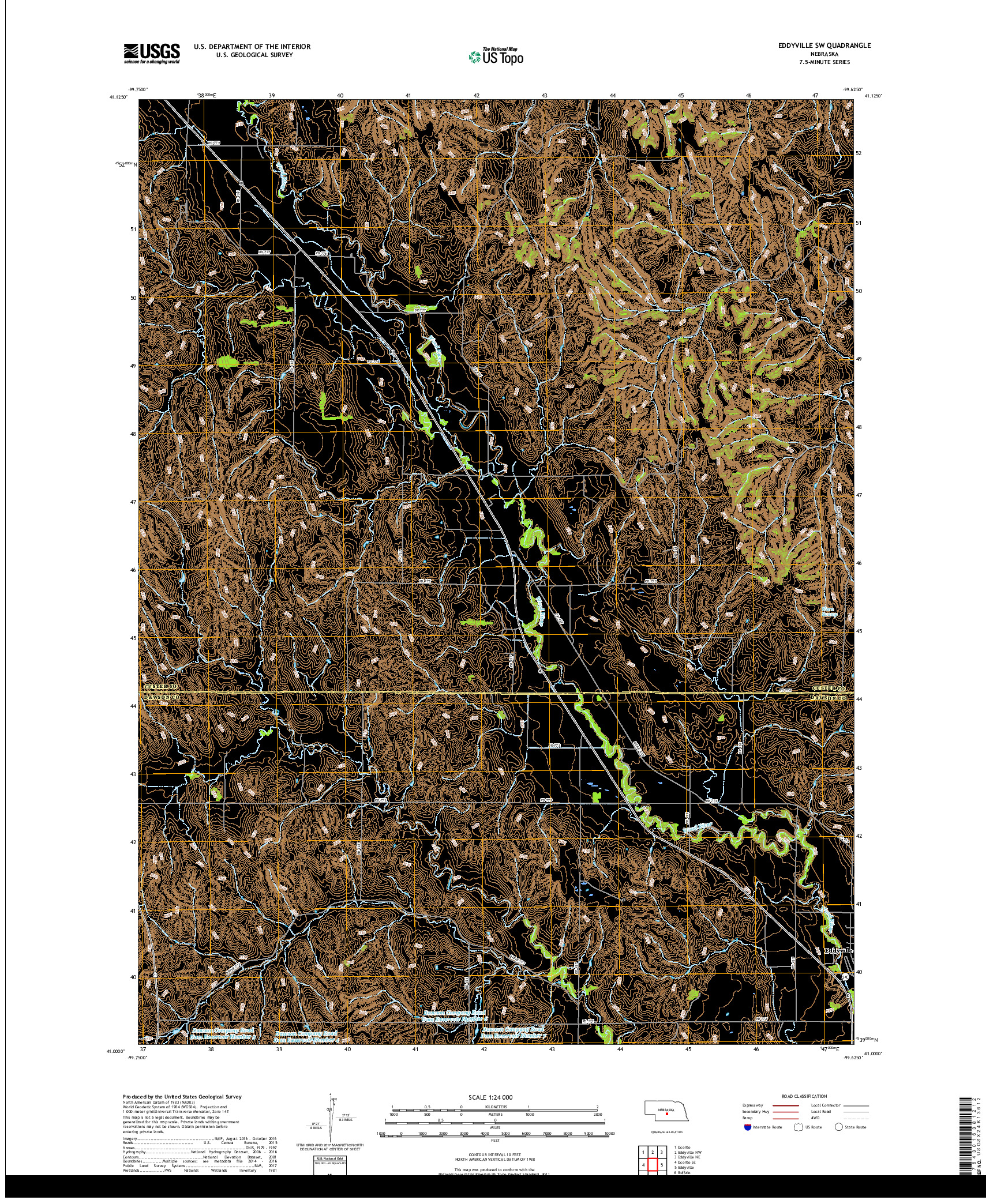 USGS US TOPO 7.5-MINUTE MAP FOR EDDYVILLE SW, NE 2017