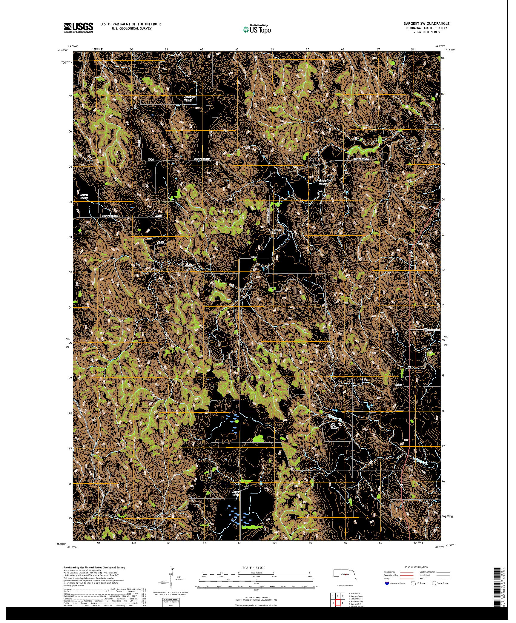 USGS US TOPO 7.5-MINUTE MAP FOR SARGENT SW, NE 2017