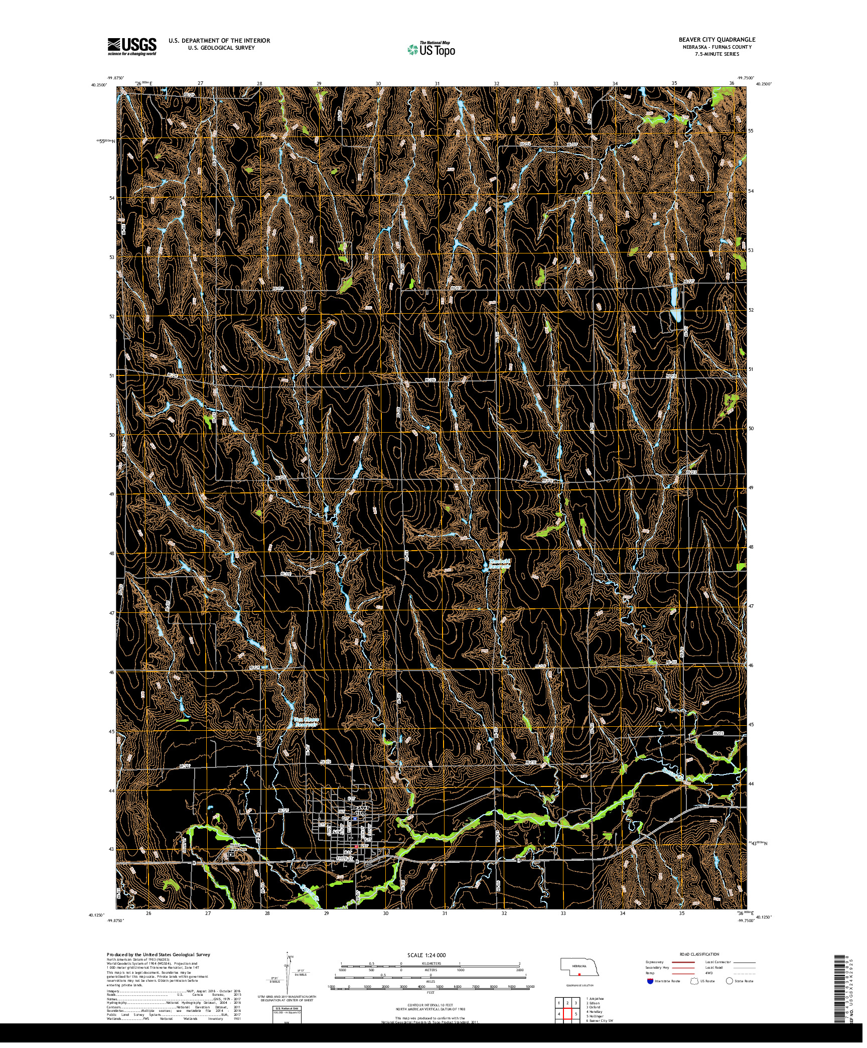 USGS US TOPO 7.5-MINUTE MAP FOR BEAVER CITY, NE 2017