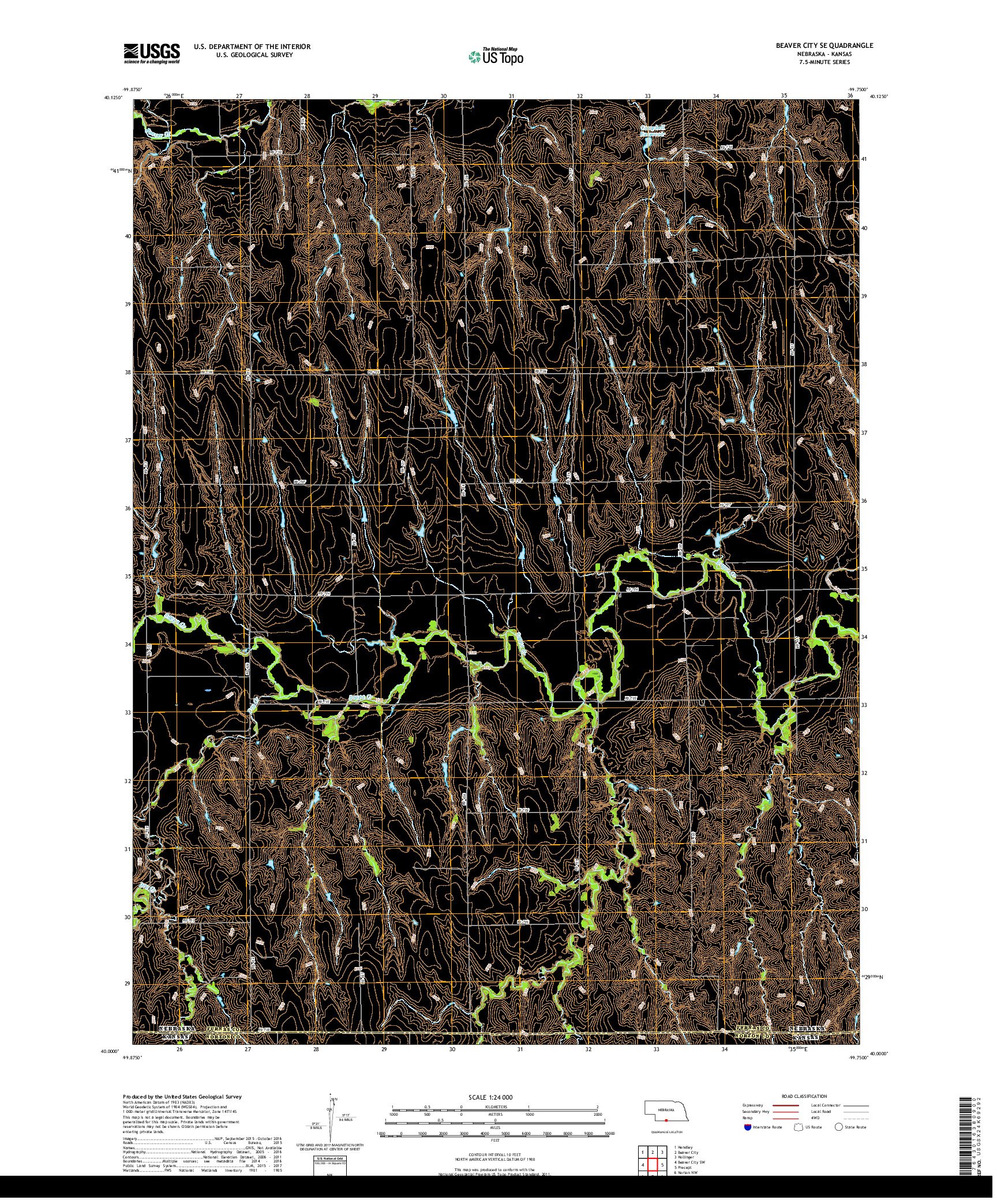 USGS US TOPO 7.5-MINUTE MAP FOR BEAVER CITY SE, NE,KS 2017