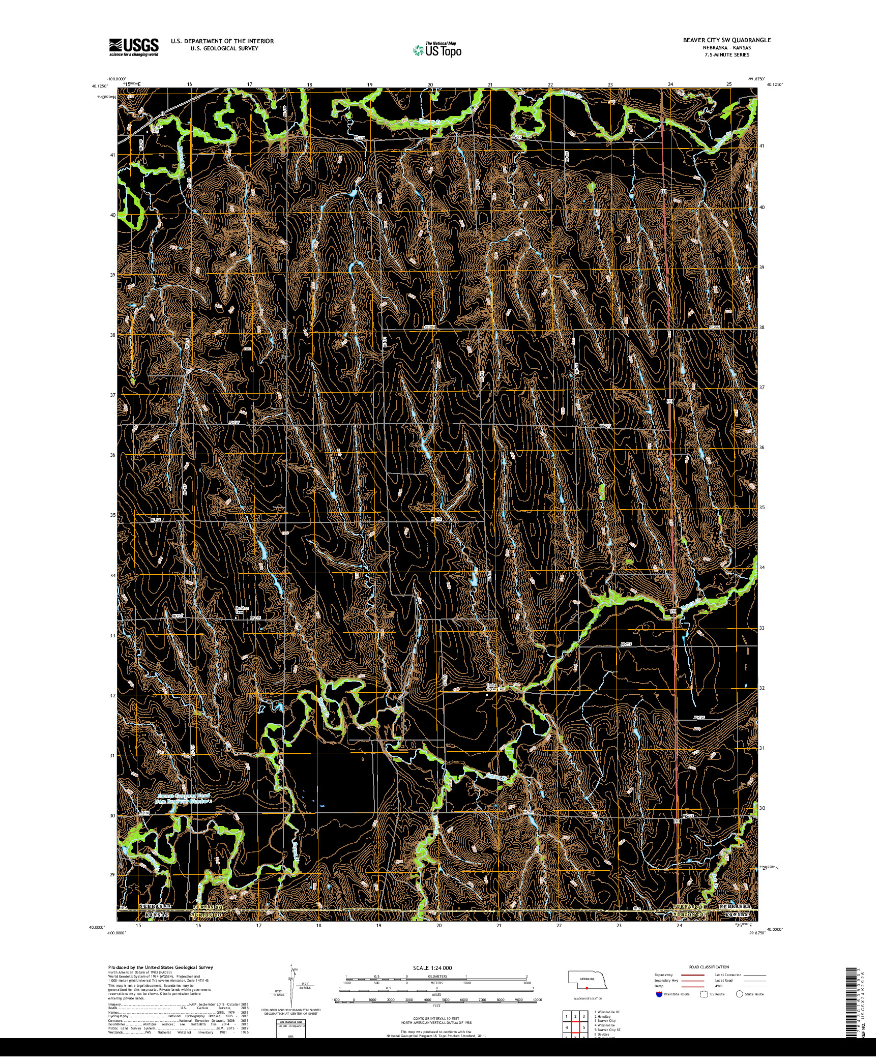 USGS US TOPO 7.5-MINUTE MAP FOR BEAVER CITY SW, NE,KS 2017