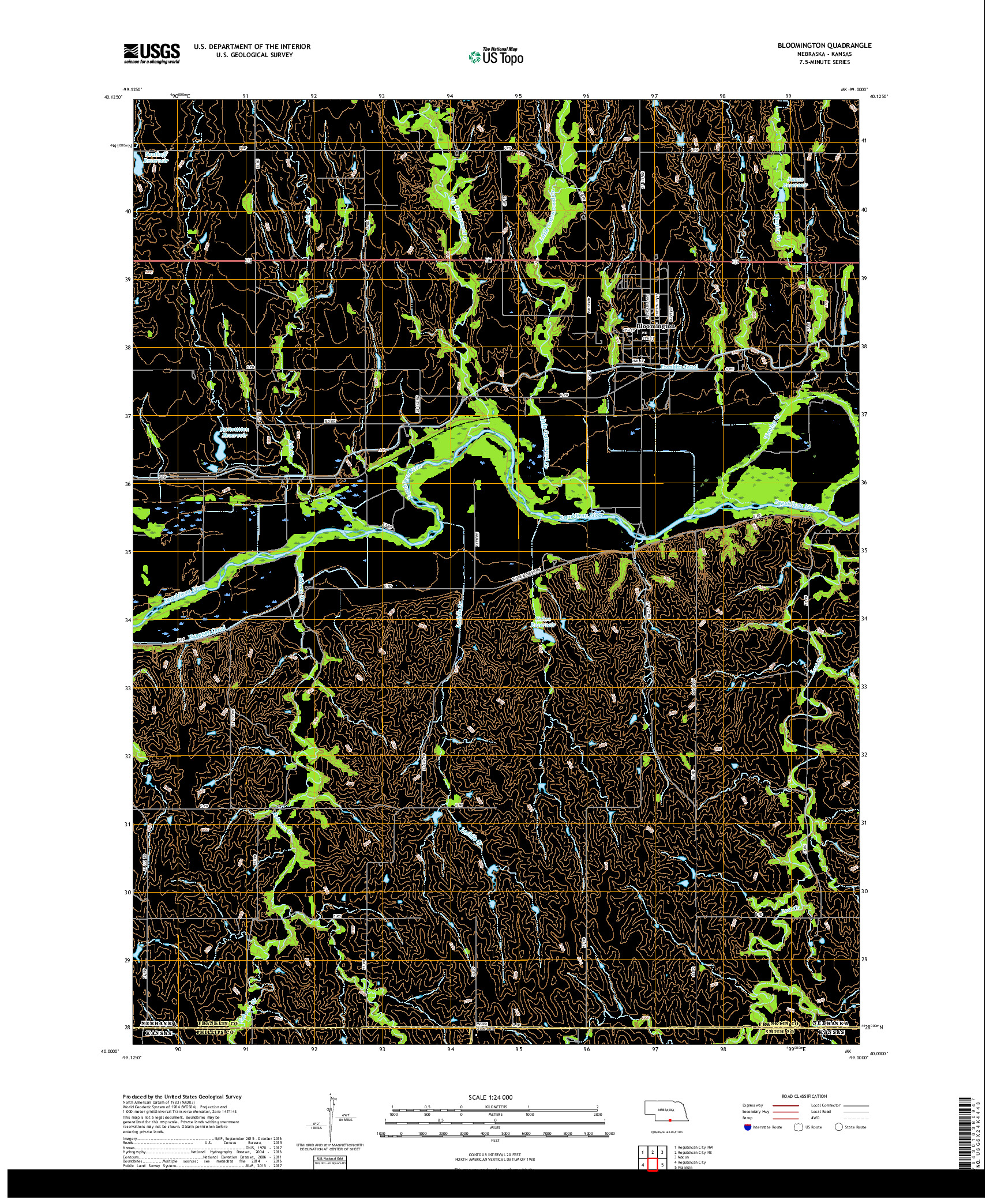 USGS US TOPO 7.5-MINUTE MAP FOR BLOOMINGTON, NE,KS 2017