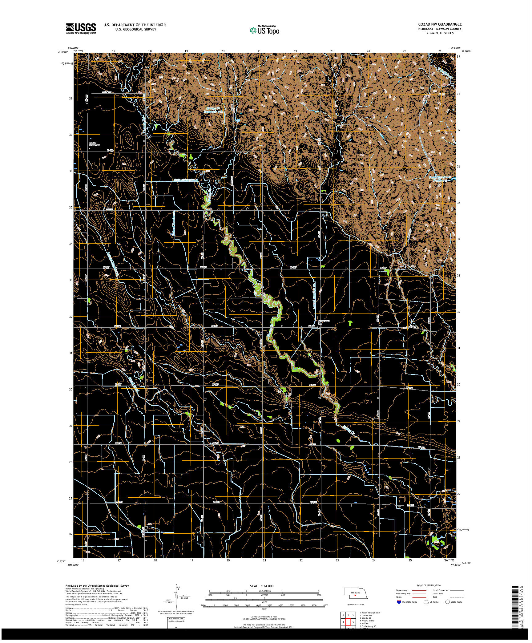 USGS US TOPO 7.5-MINUTE MAP FOR COZAD NW, NE 2017