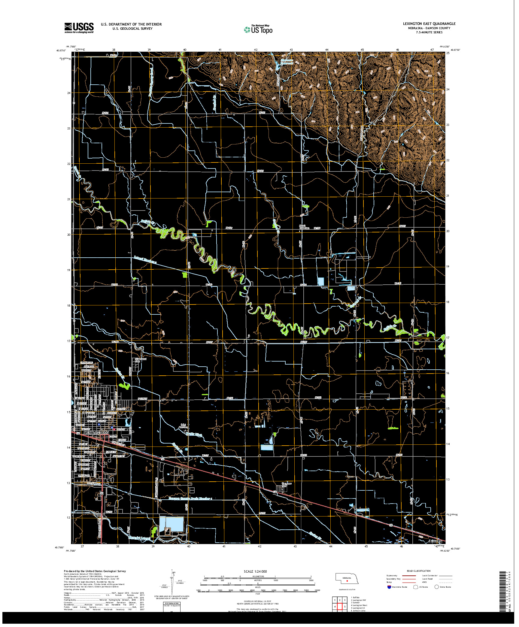 USGS US TOPO 7.5-MINUTE MAP FOR LEXINGTON EAST, NE 2017