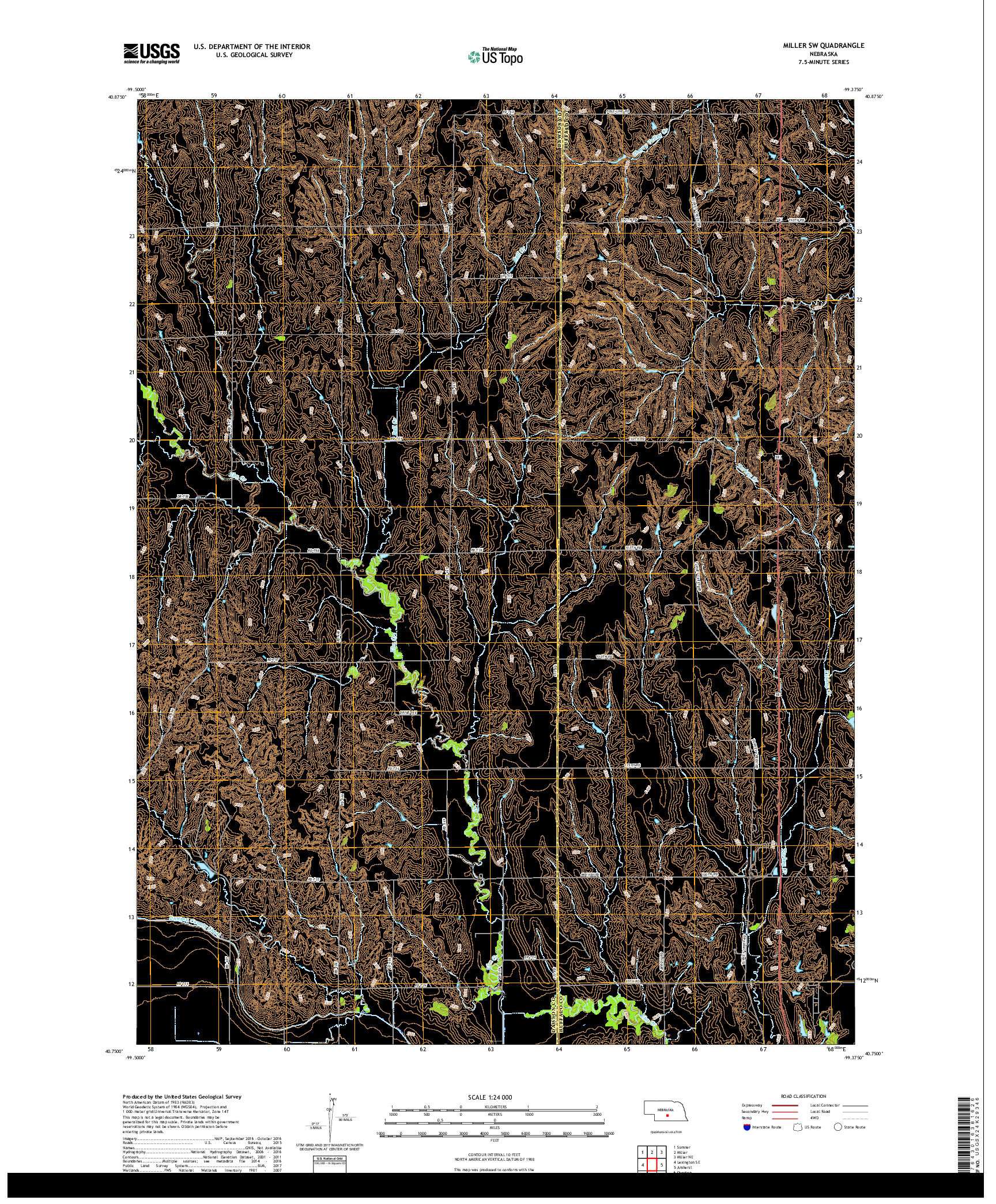 USGS US TOPO 7.5-MINUTE MAP FOR MILLER SW, NE 2017