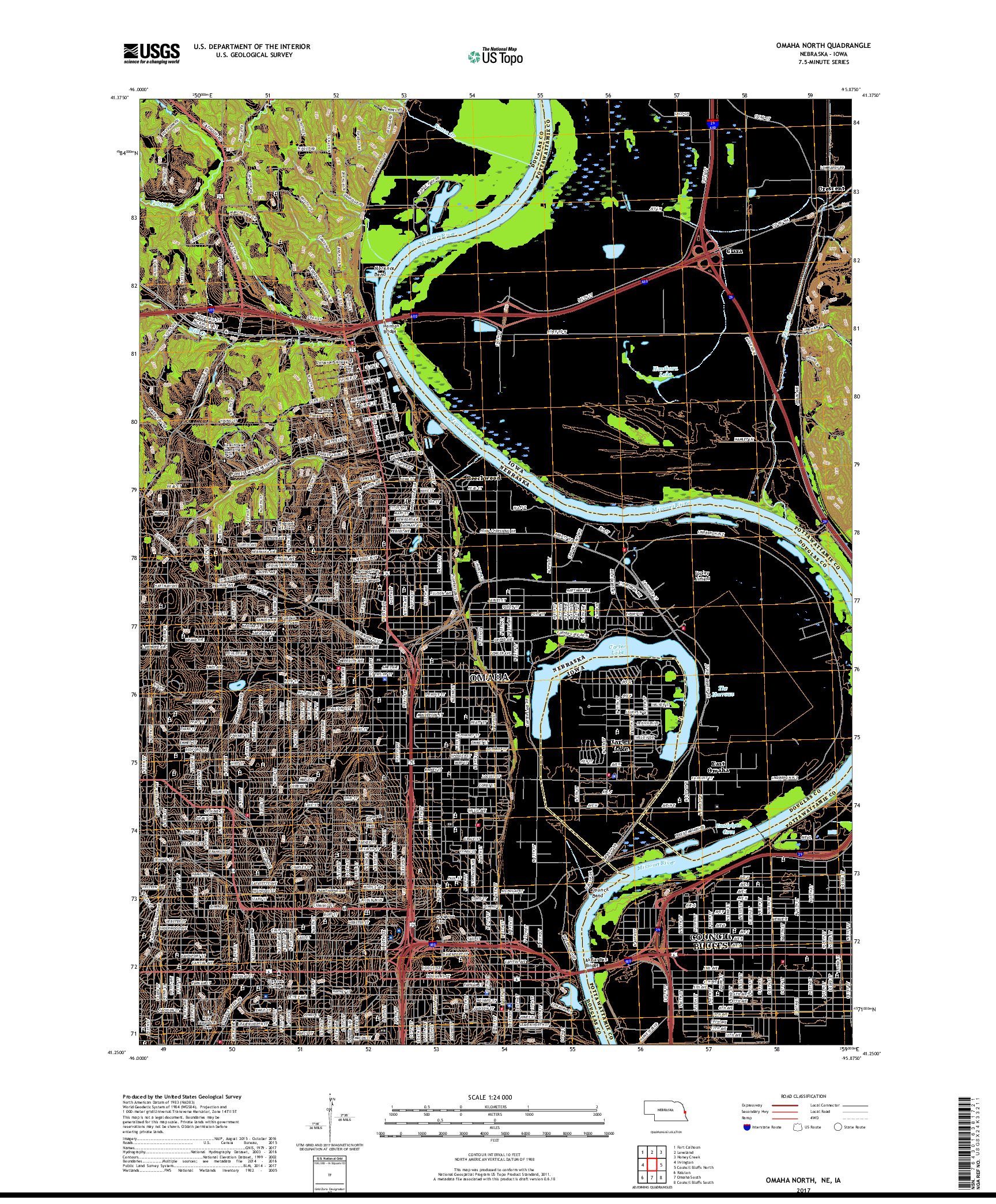 USGS US TOPO 7.5-MINUTE MAP FOR OMAHA NORTH, NE,IA 2017