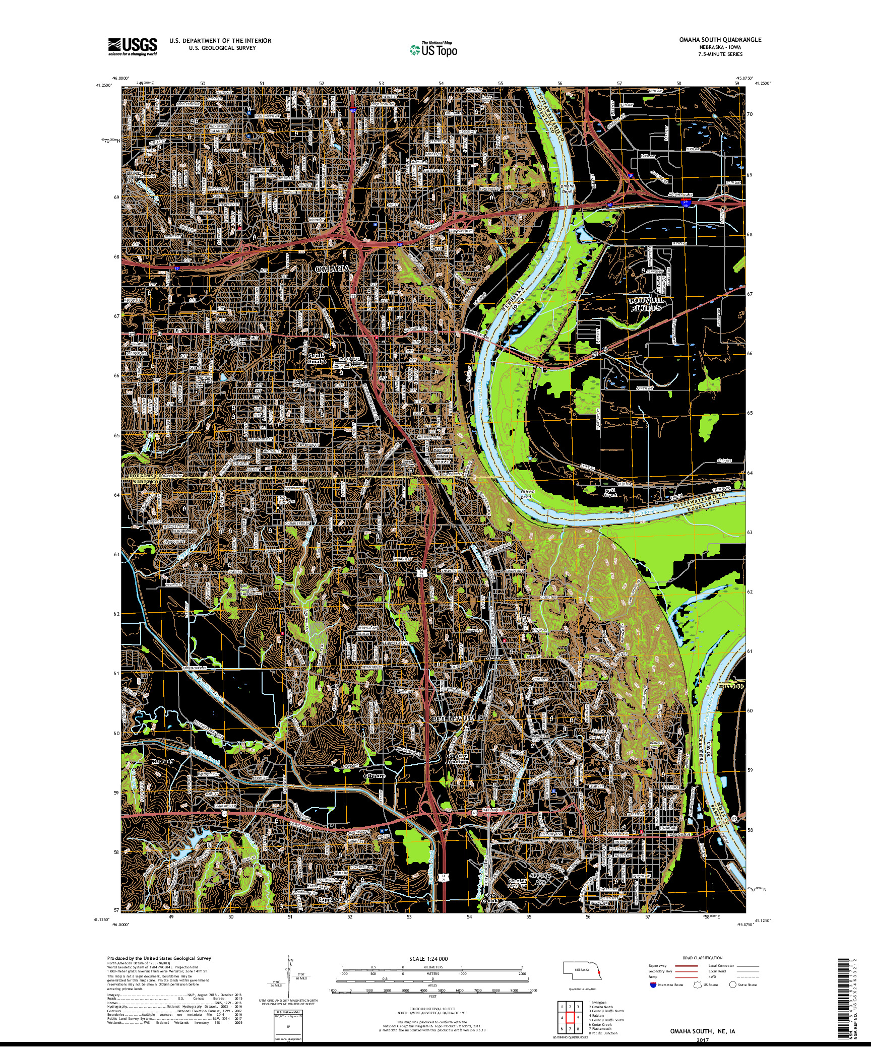 USGS US TOPO 7.5-MINUTE MAP FOR OMAHA SOUTH, NE,IA 2017