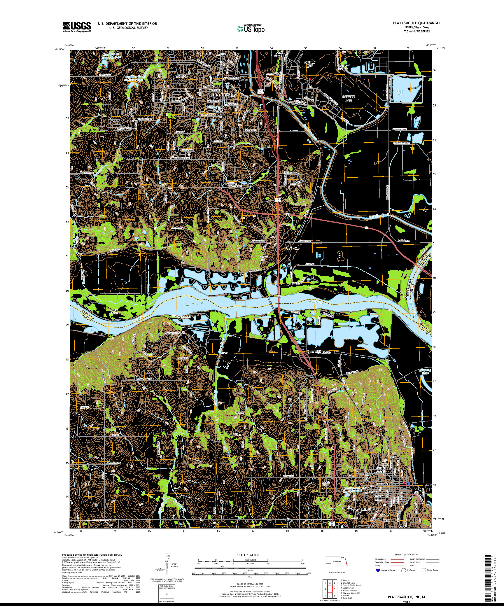 USGS US TOPO 7.5-MINUTE MAP FOR PLATTSMOUTH, NE,IA 2017