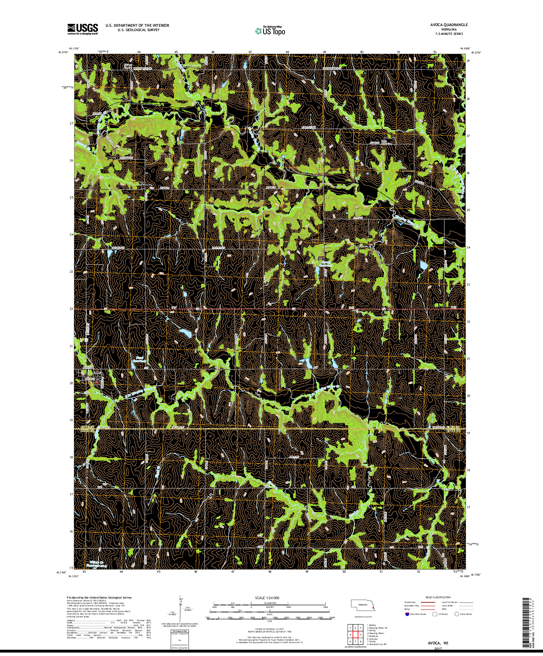 USGS US TOPO 7.5-MINUTE MAP FOR AVOCA, NE 2017