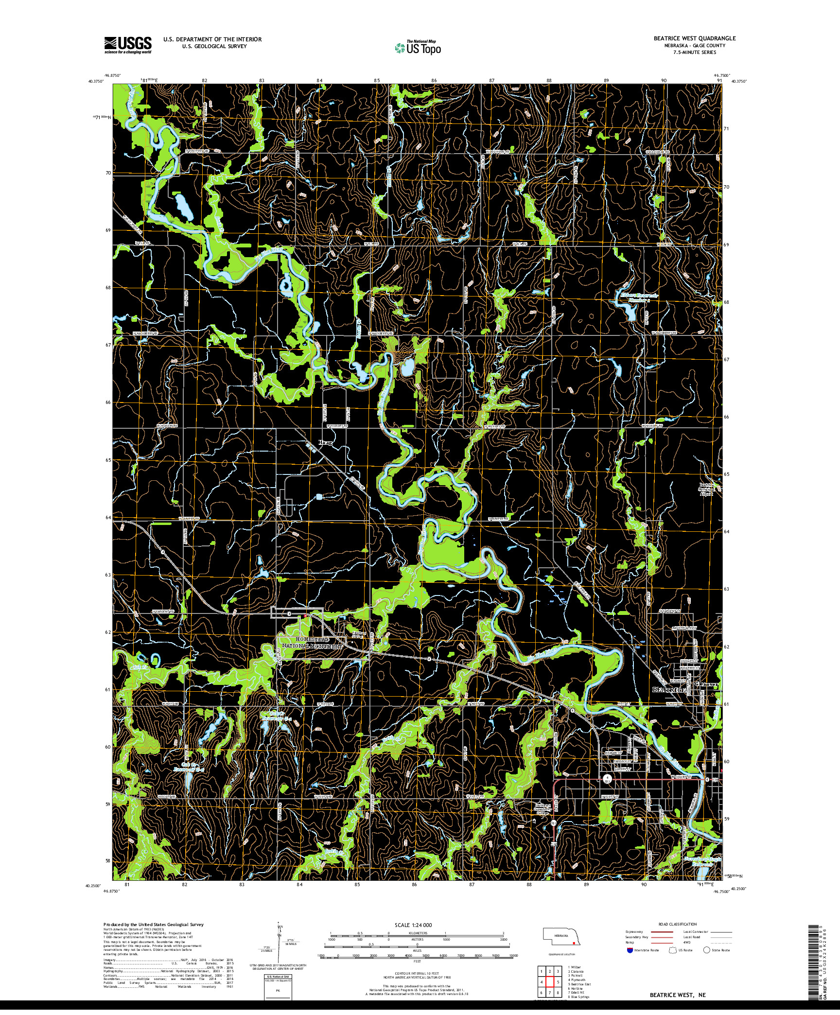 USGS US TOPO 7.5-MINUTE MAP FOR BEATRICE WEST, NE 2017