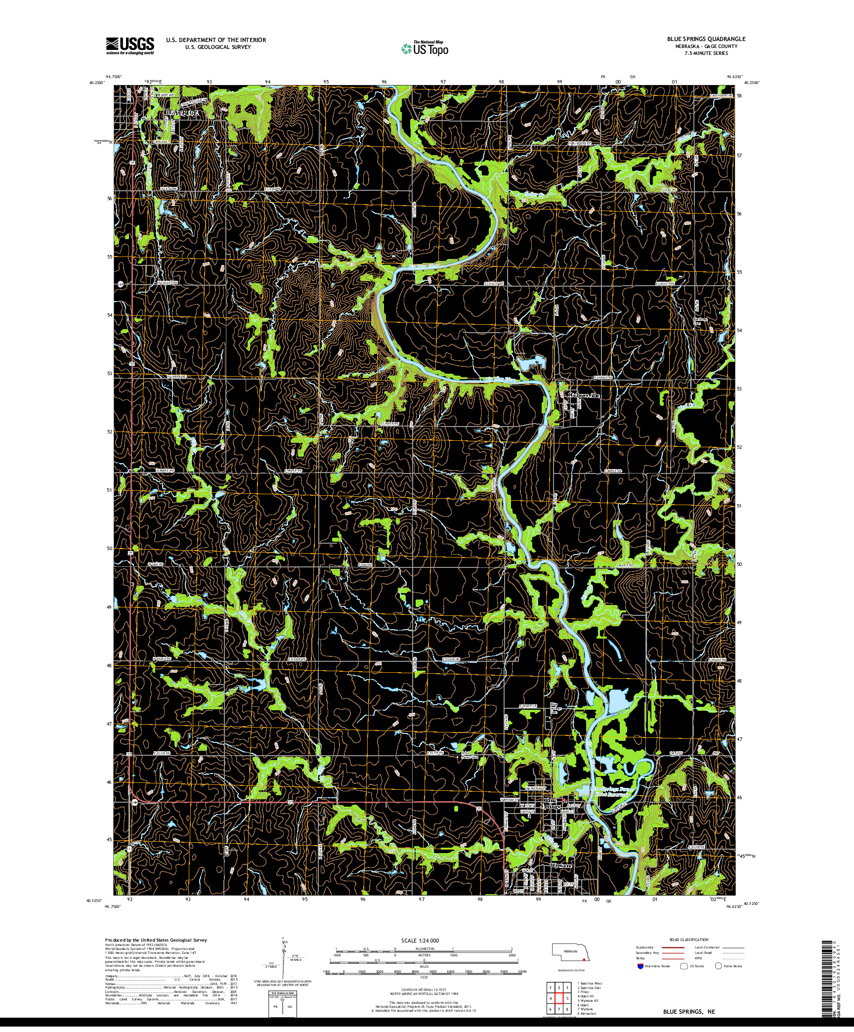 USGS US TOPO 7.5-MINUTE MAP FOR BLUE SPRINGS, NE 2017