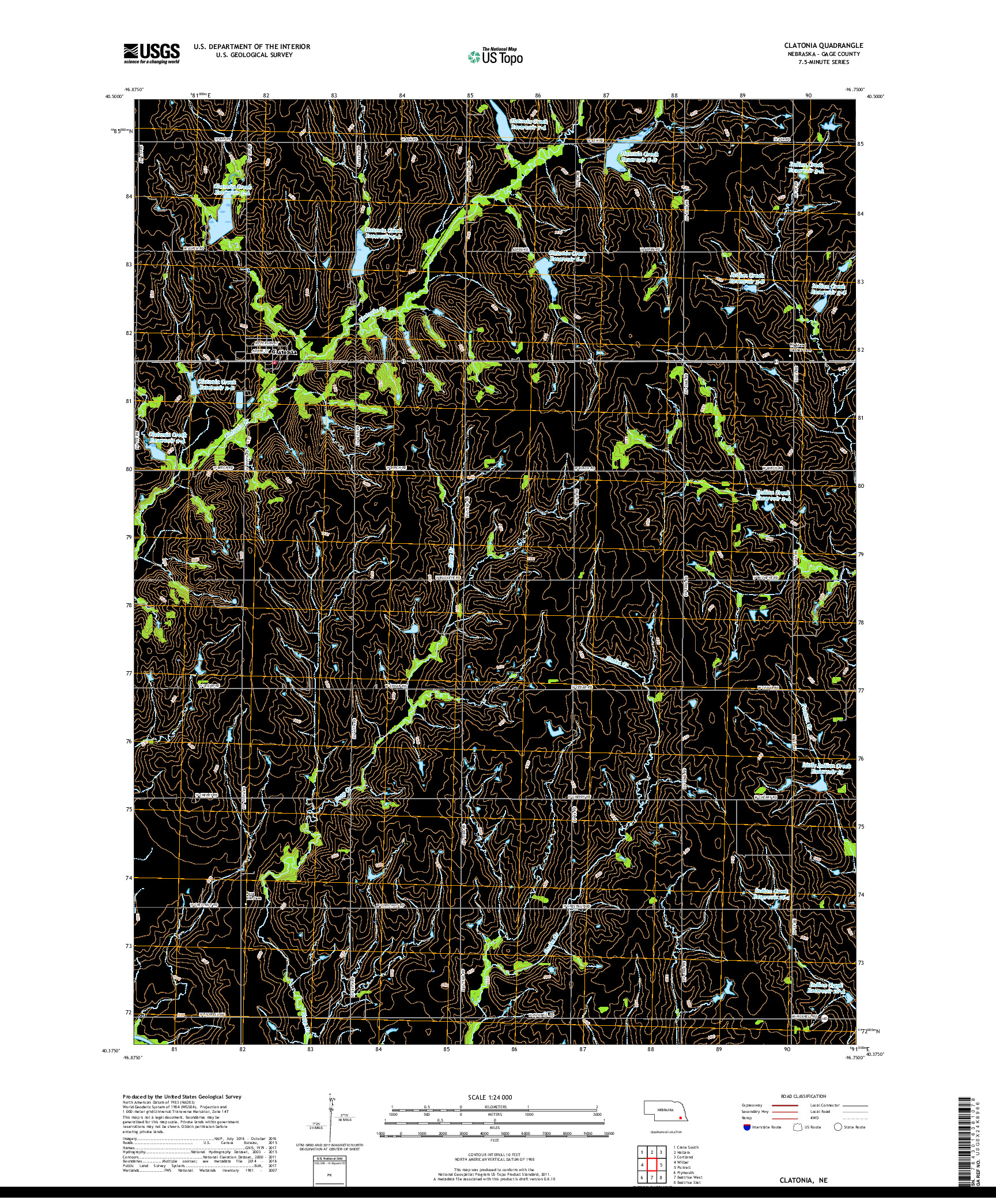 USGS US TOPO 7.5-MINUTE MAP FOR CLATONIA, NE 2017