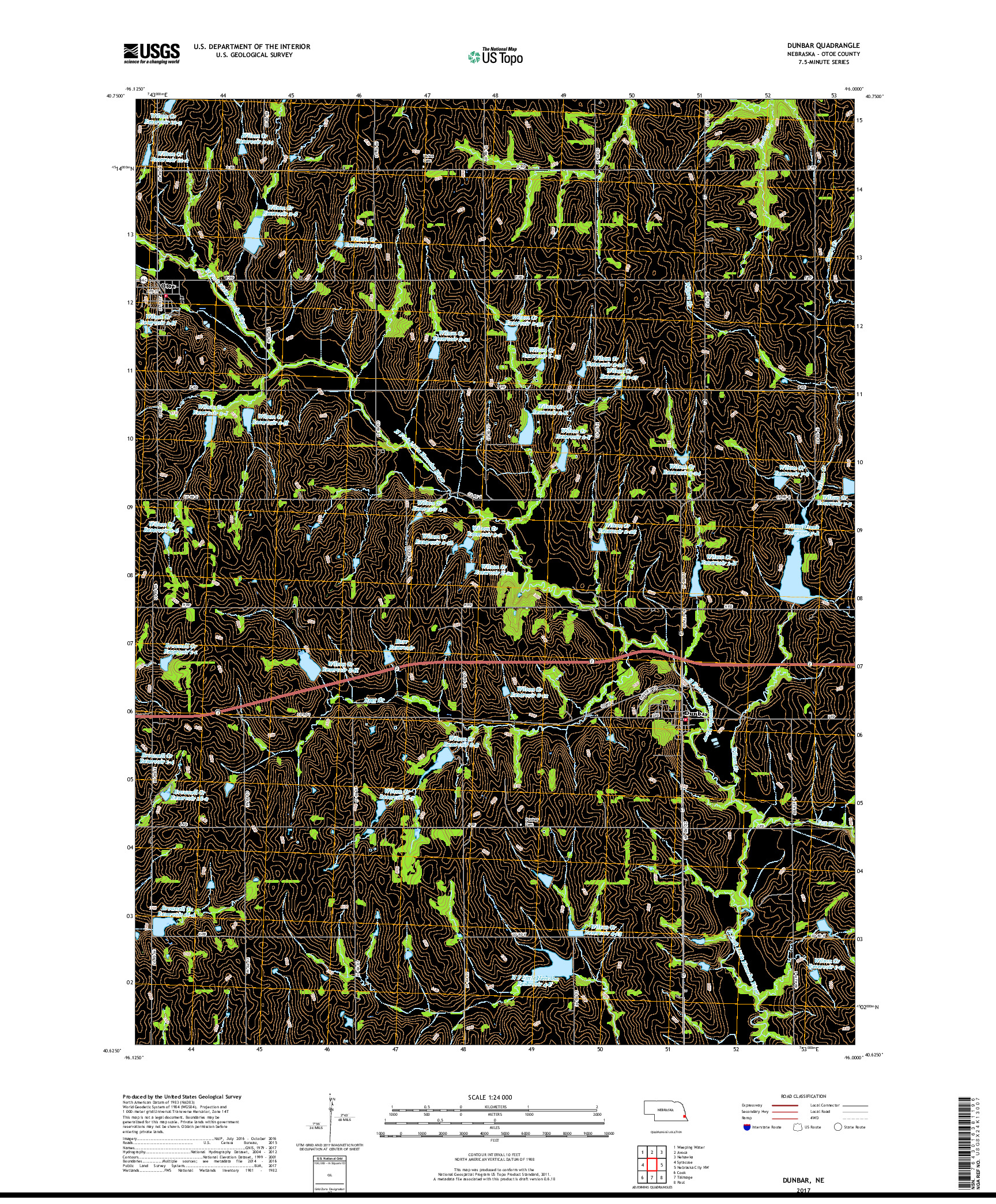 USGS US TOPO 7.5-MINUTE MAP FOR DUNBAR, NE 2017
