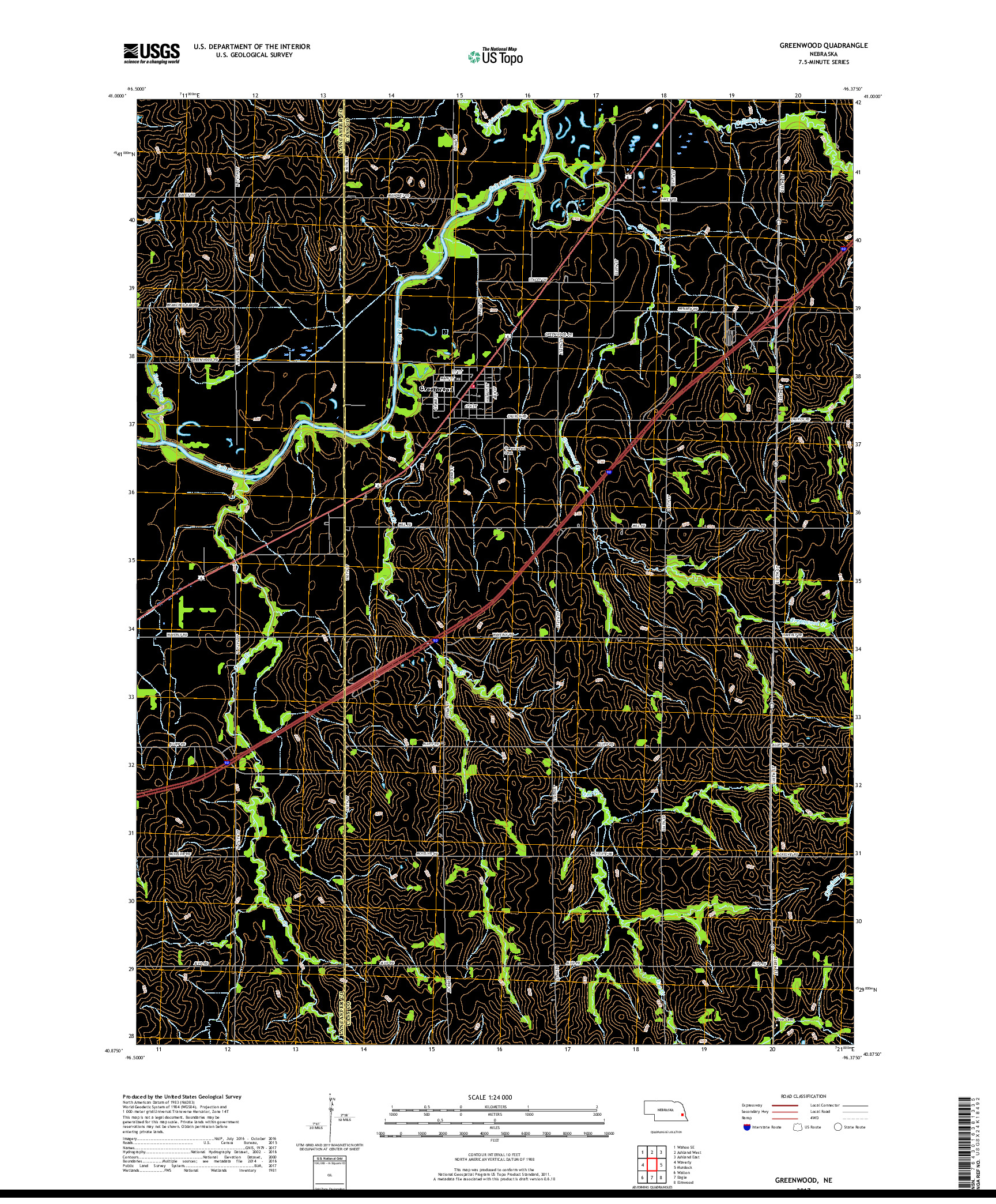 USGS US TOPO 7.5-MINUTE MAP FOR GREENWOOD, NE 2017