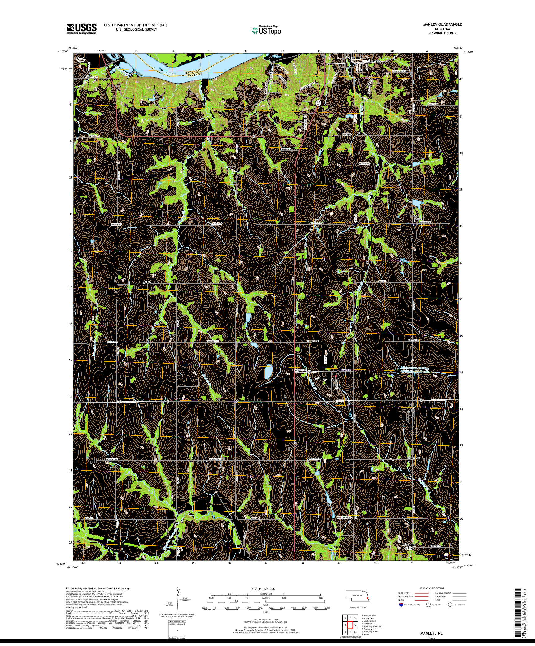 USGS US TOPO 7.5-MINUTE MAP FOR MANLEY, NE 2017