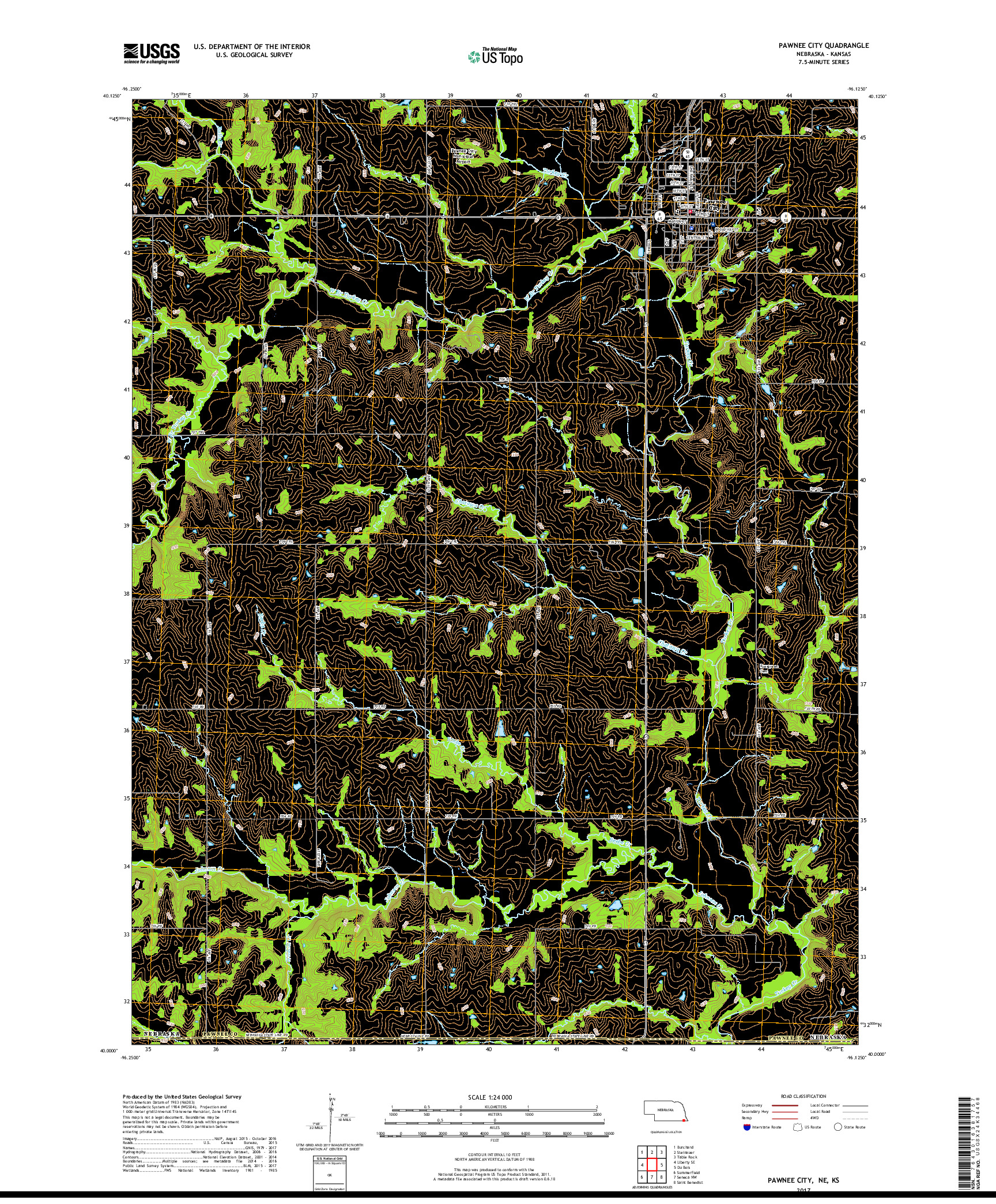 USGS US TOPO 7.5-MINUTE MAP FOR PAWNEE CITY, NE,KS 2017