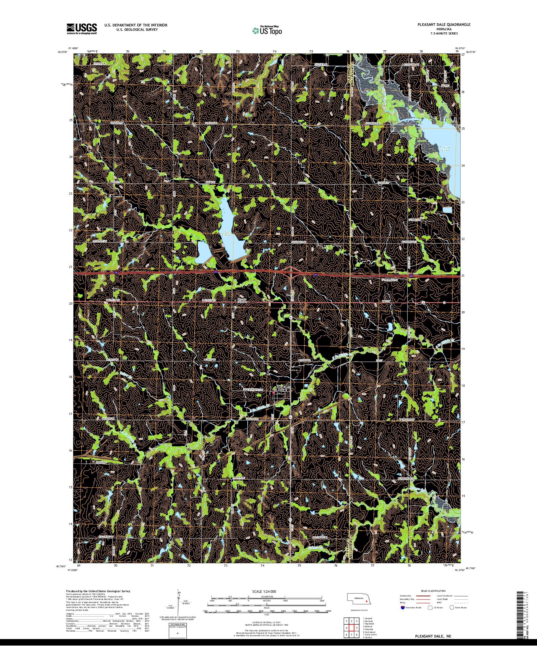 USGS US TOPO 7.5-MINUTE MAP FOR PLEASANT DALE, NE 2017