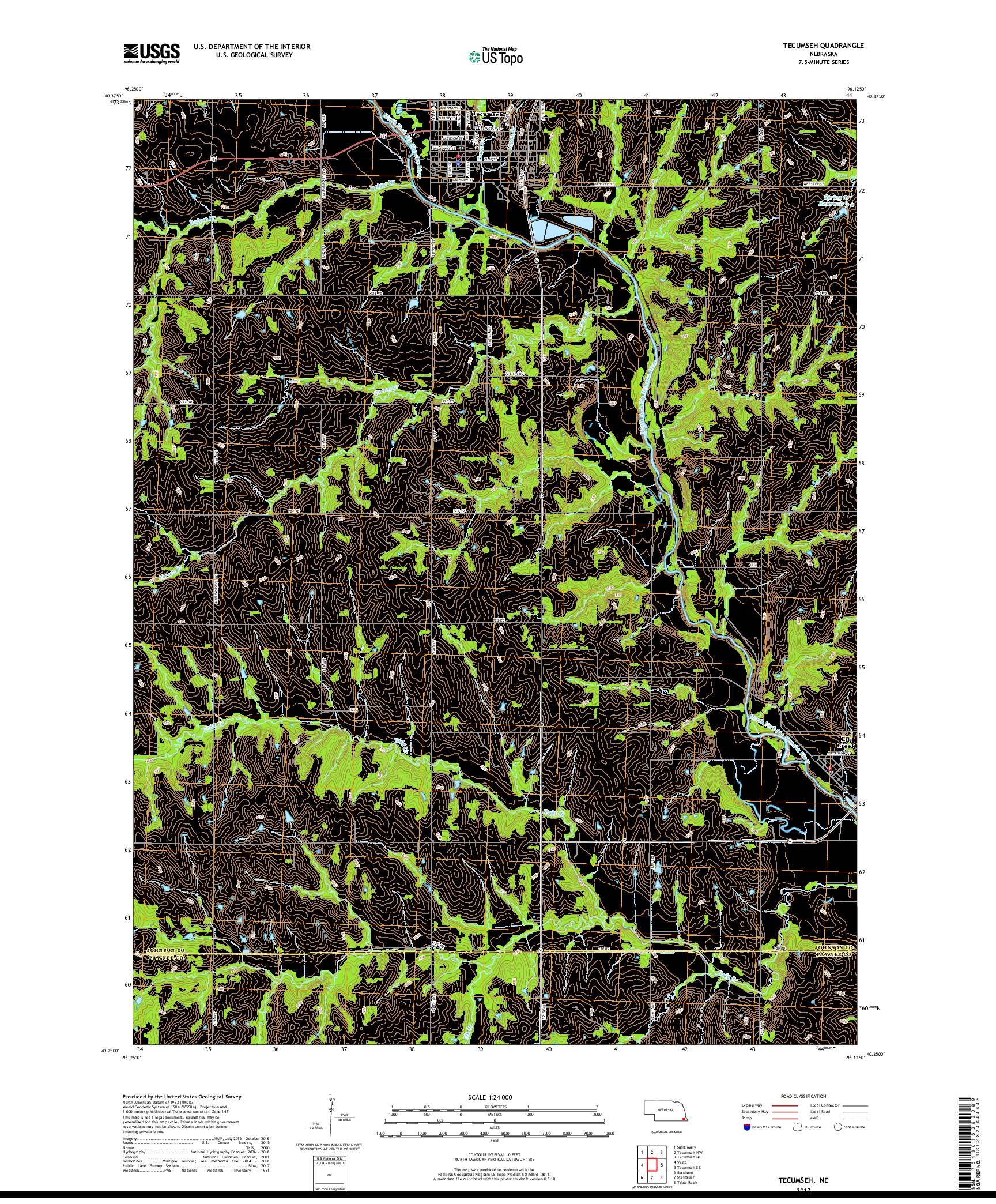 USGS US TOPO 7.5-MINUTE MAP FOR TECUMSEH, NE 2017