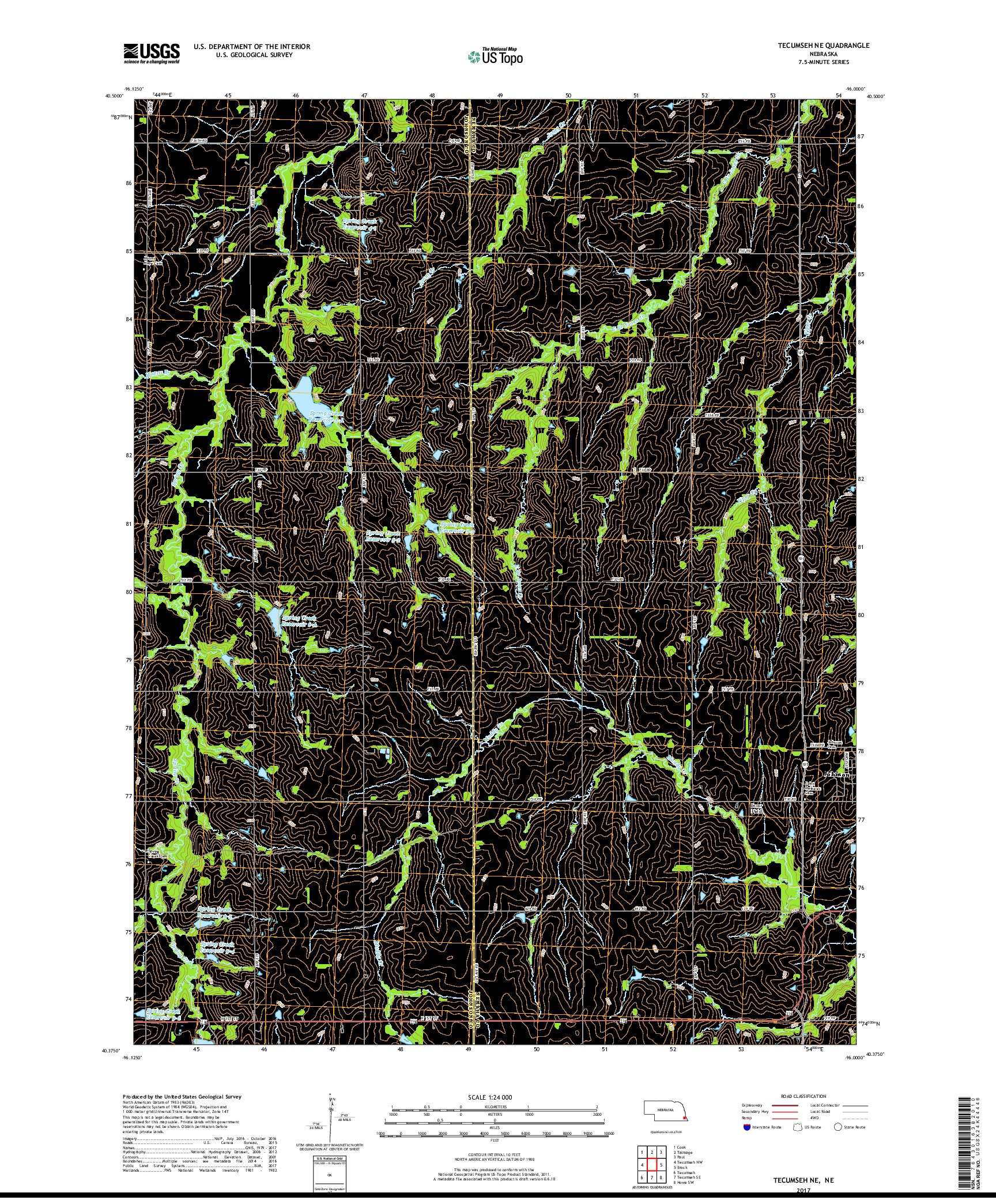 USGS US TOPO 7.5-MINUTE MAP FOR TECUMSEH NE, NE 2017