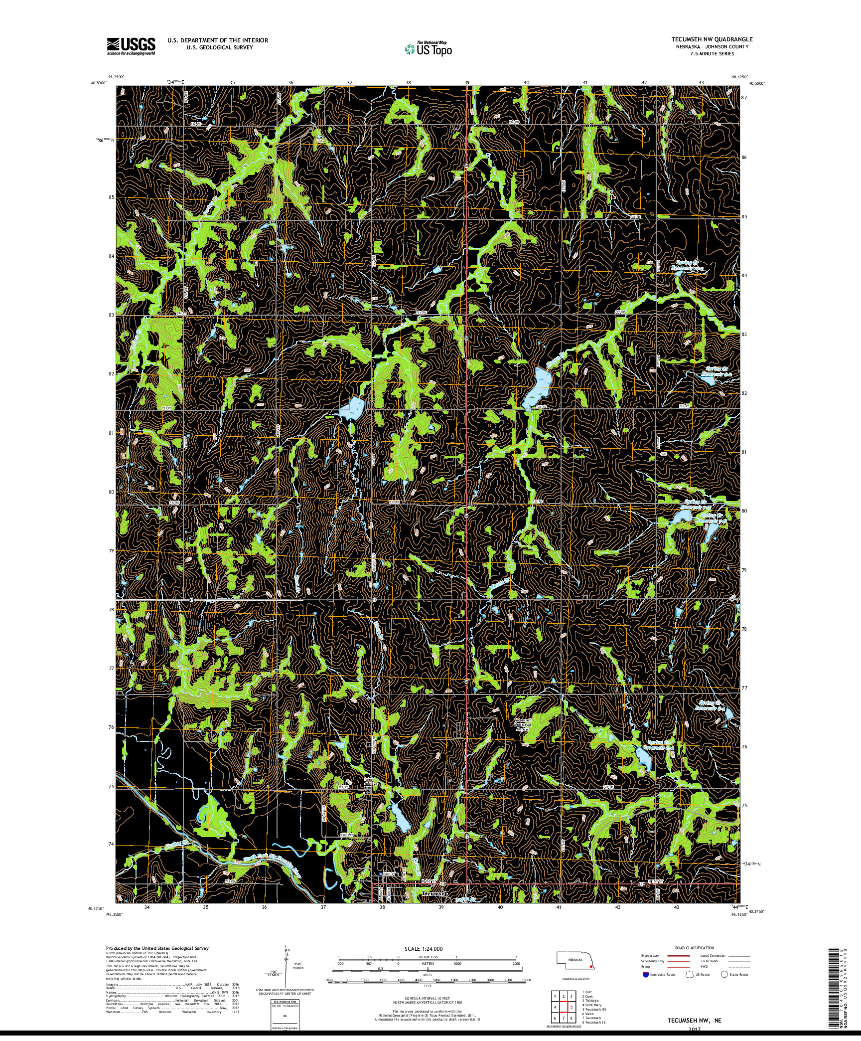 USGS US TOPO 7.5-MINUTE MAP FOR TECUMSEH NW, NE 2017
