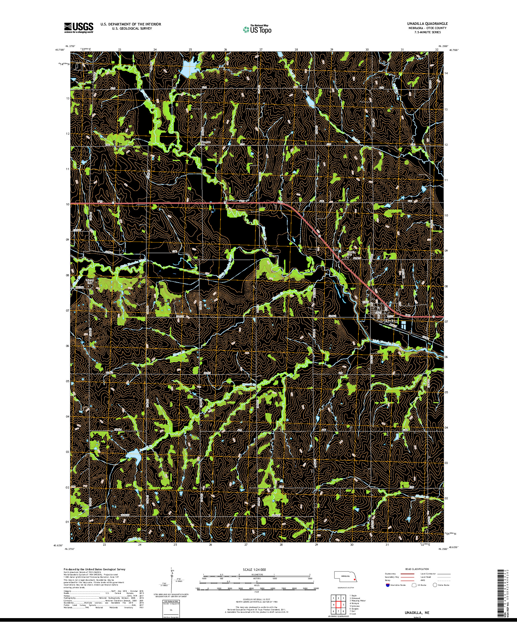 USGS US TOPO 7.5-MINUTE MAP FOR UNADILLA, NE 2017