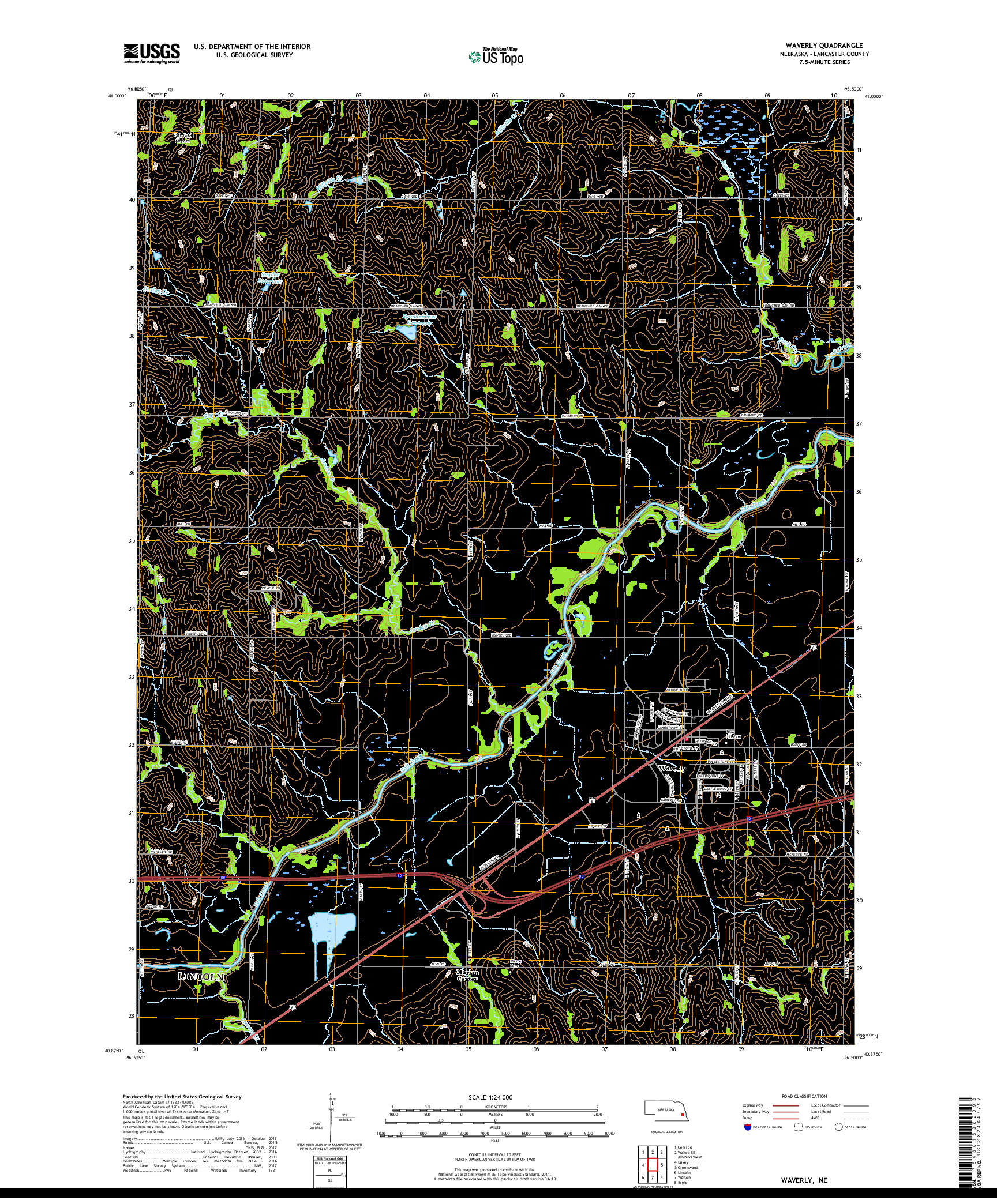 USGS US TOPO 7.5-MINUTE MAP FOR WAVERLY, NE 2017