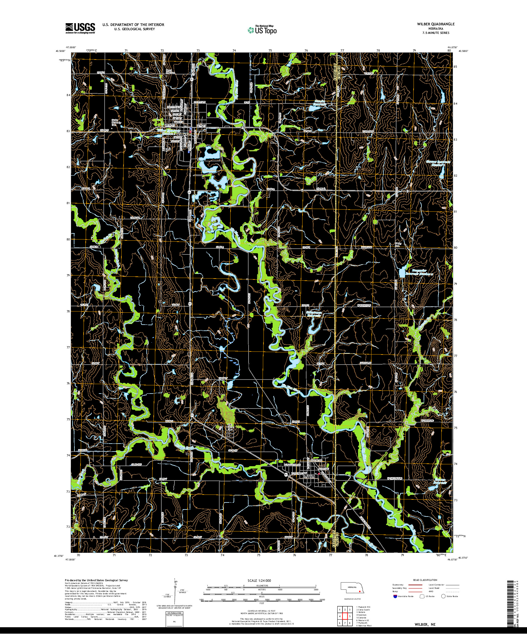 USGS US TOPO 7.5-MINUTE MAP FOR WILBER, NE 2017