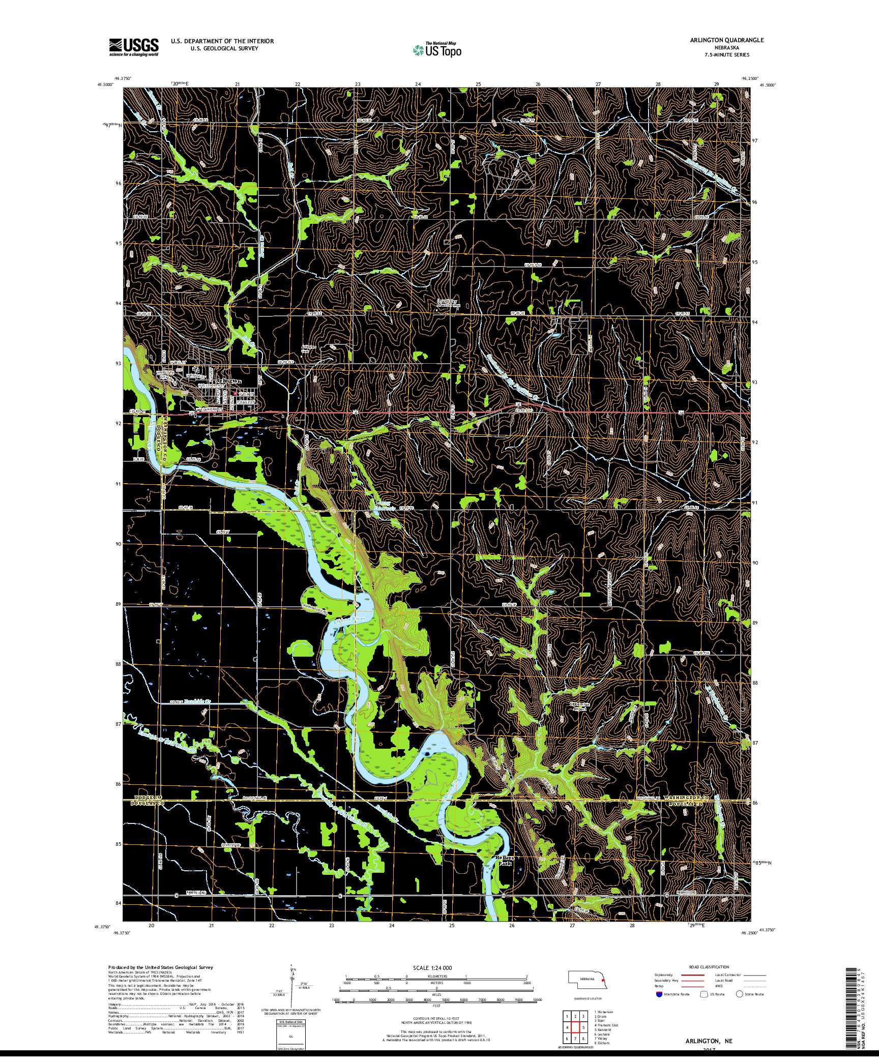 USGS US TOPO 7.5-MINUTE MAP FOR ARLINGTON, NE 2017