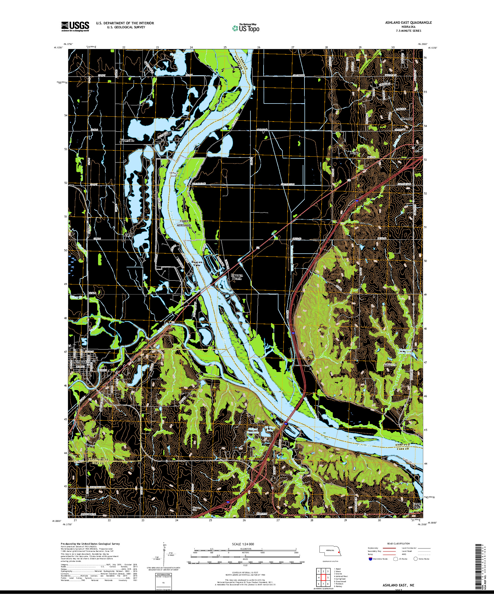 USGS US TOPO 7.5-MINUTE MAP FOR ASHLAND EAST, NE 2017