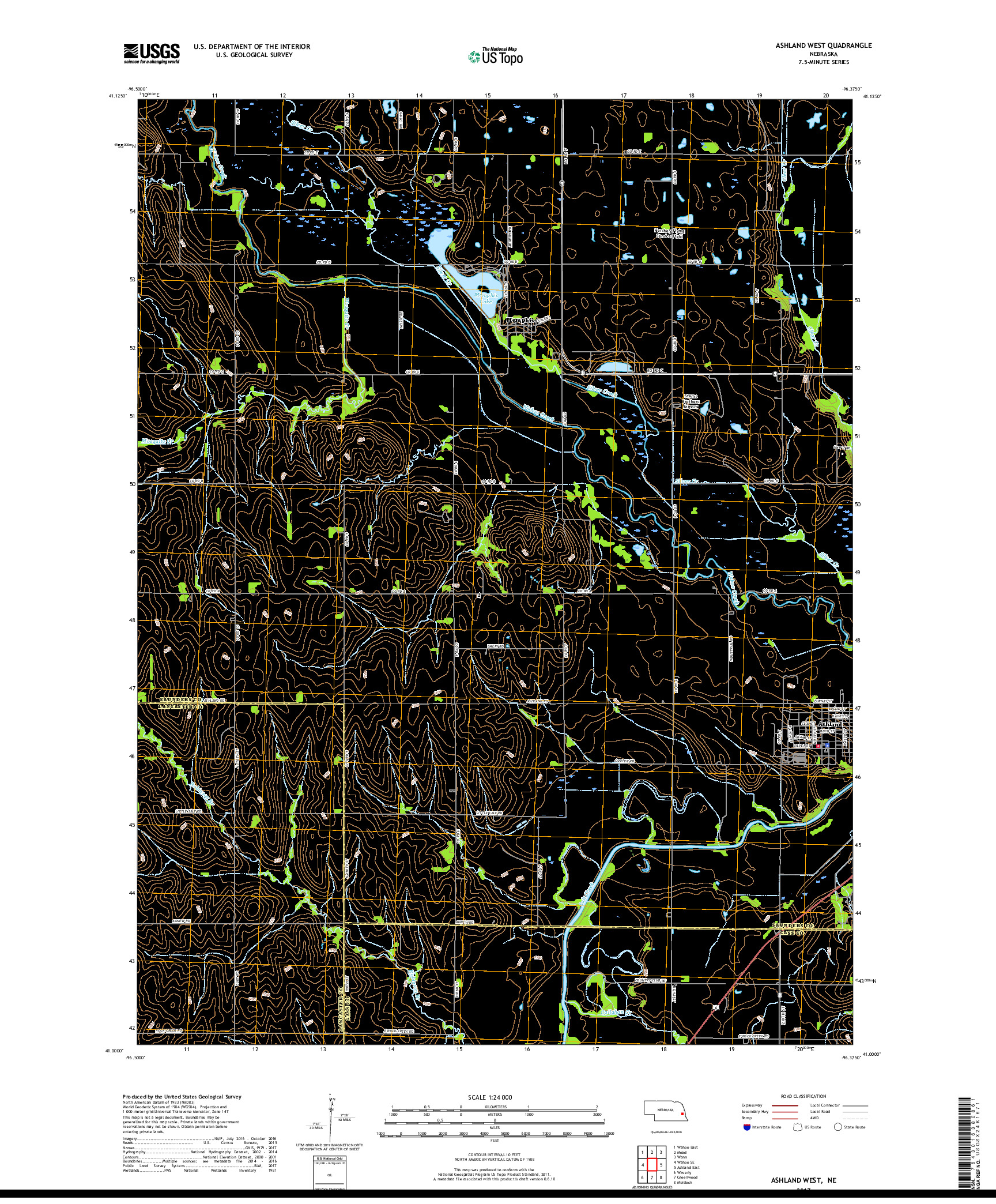 USGS US TOPO 7.5-MINUTE MAP FOR ASHLAND WEST, NE 2017