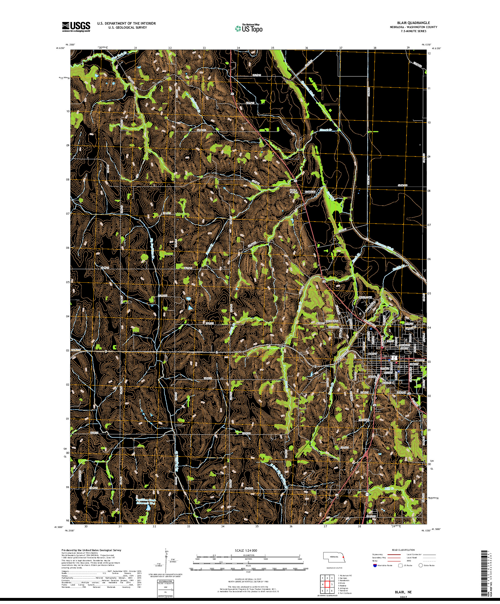 USGS US TOPO 7.5-MINUTE MAP FOR BLAIR, NE 2017