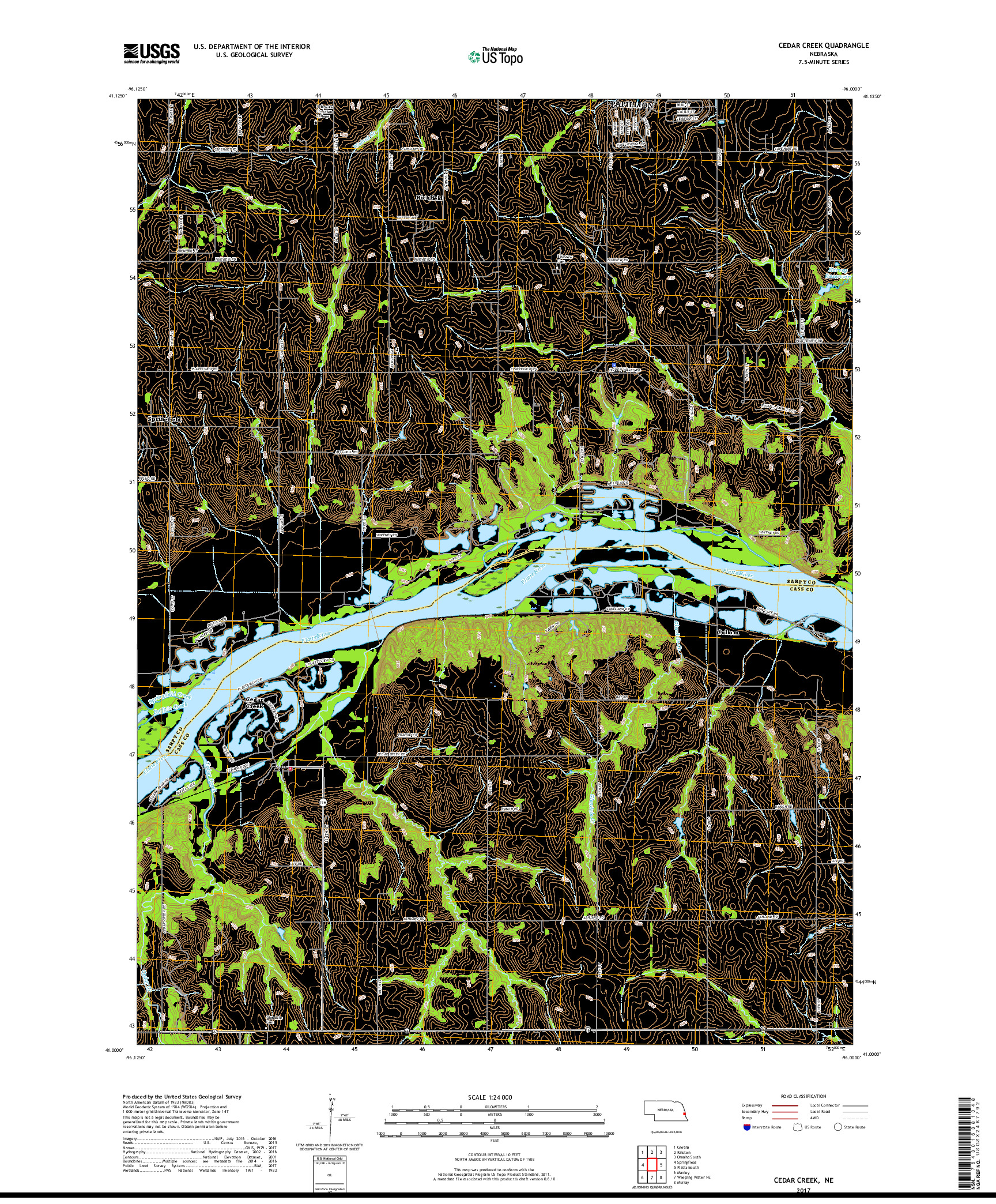 USGS US TOPO 7.5-MINUTE MAP FOR CEDAR CREEK, NE 2017