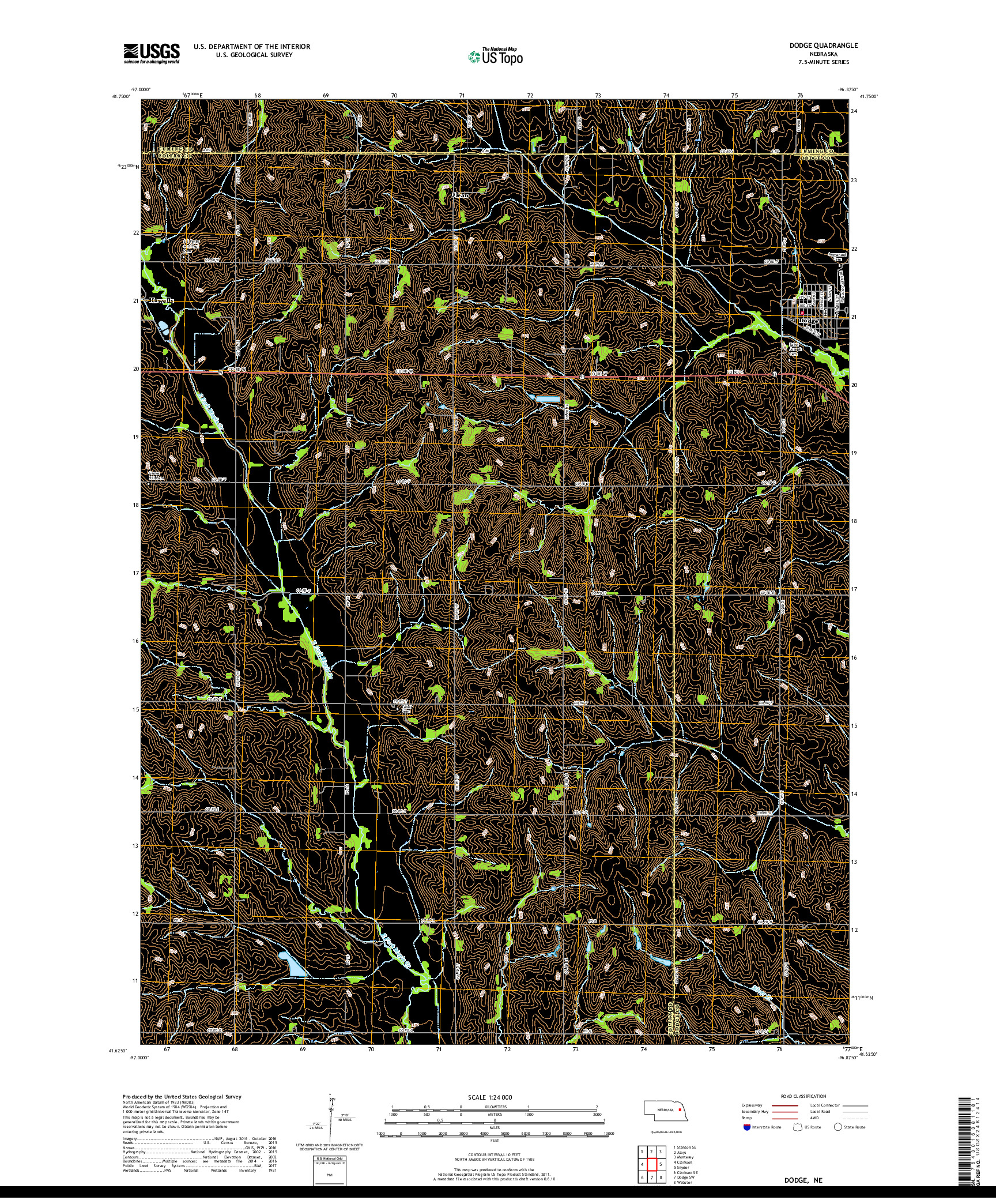 USGS US TOPO 7.5-MINUTE MAP FOR DODGE, NE 2017