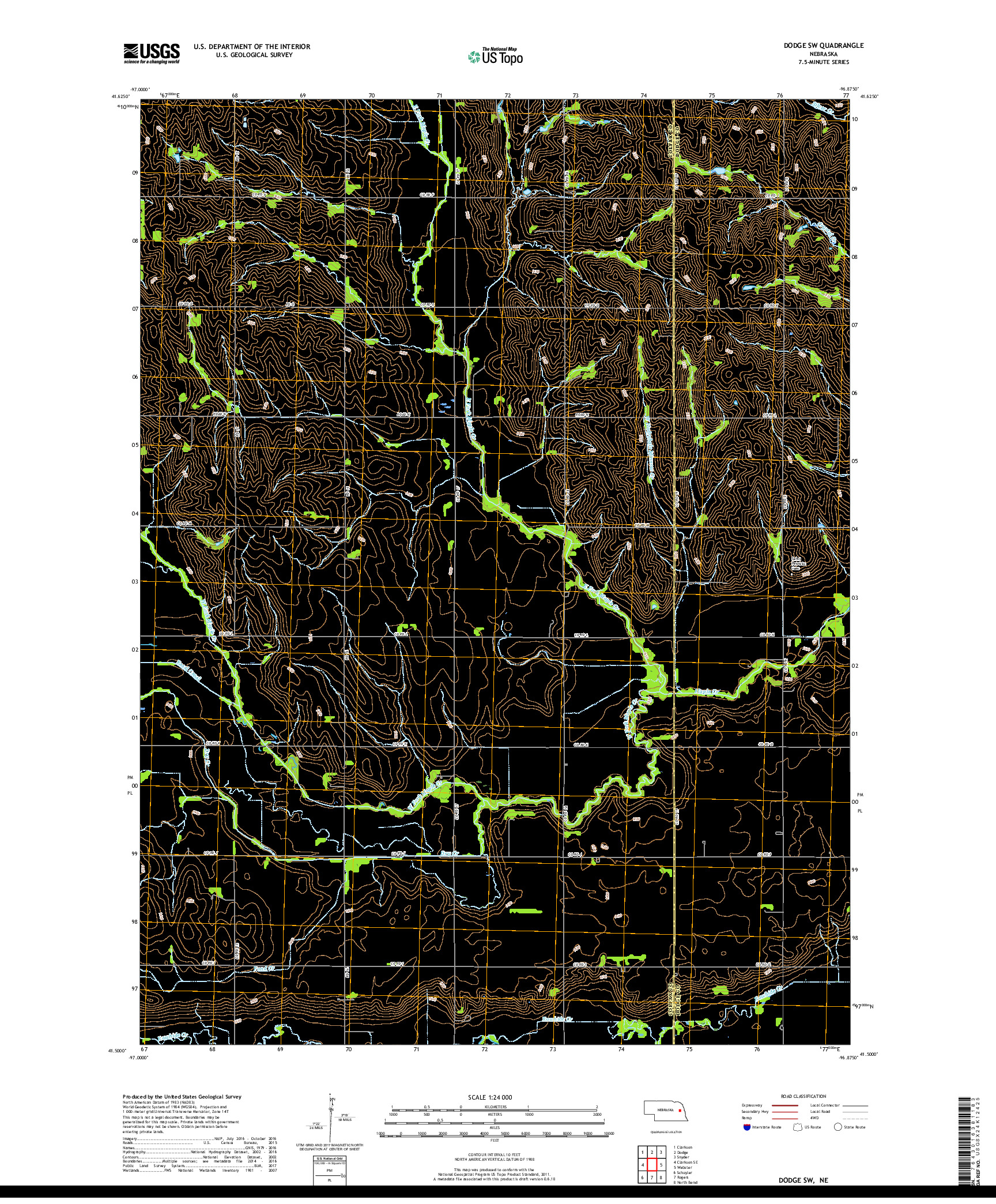 USGS US TOPO 7.5-MINUTE MAP FOR DODGE SW, NE 2017