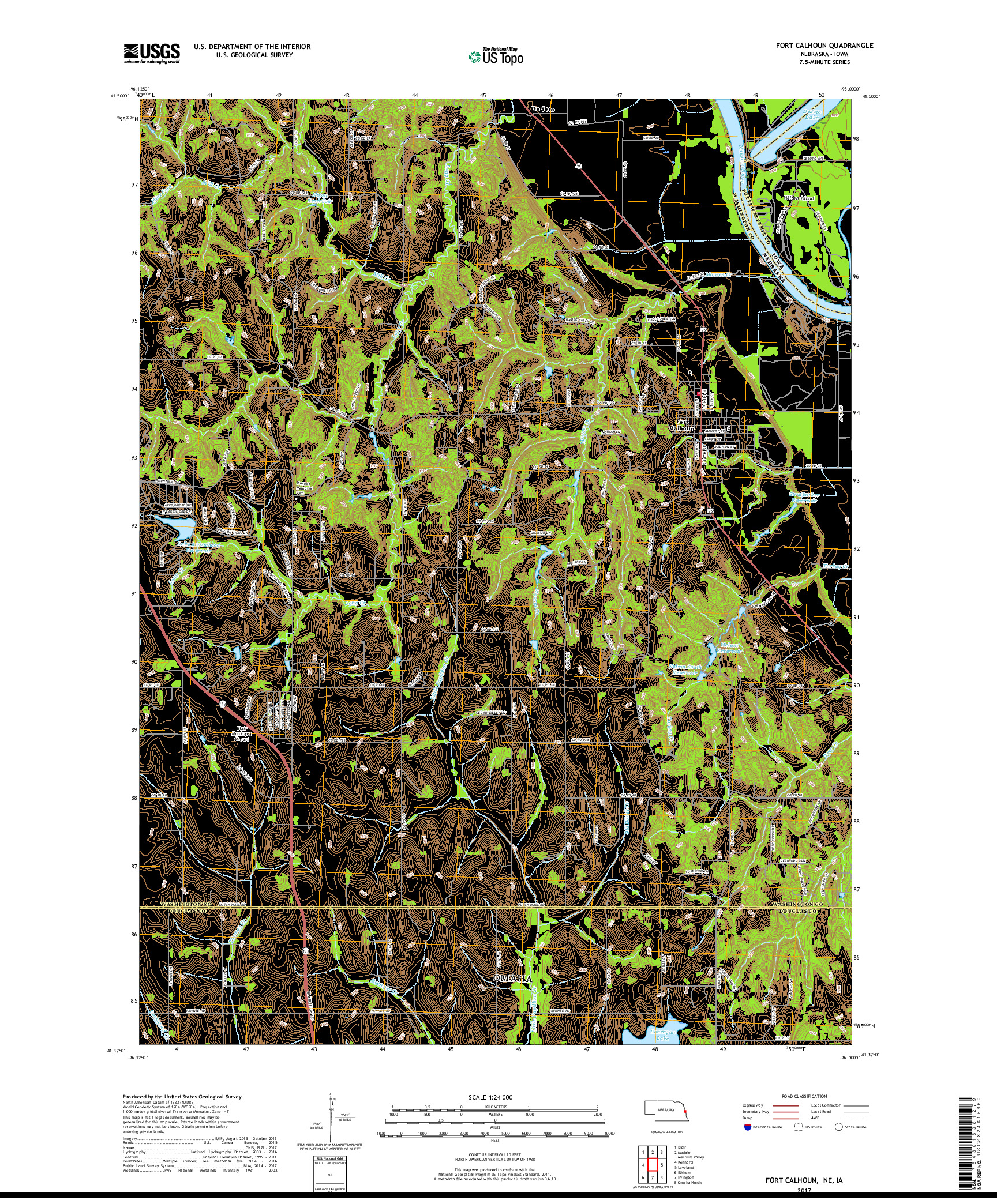 USGS US TOPO 7.5-MINUTE MAP FOR FORT CALHOUN, NE,IA 2017