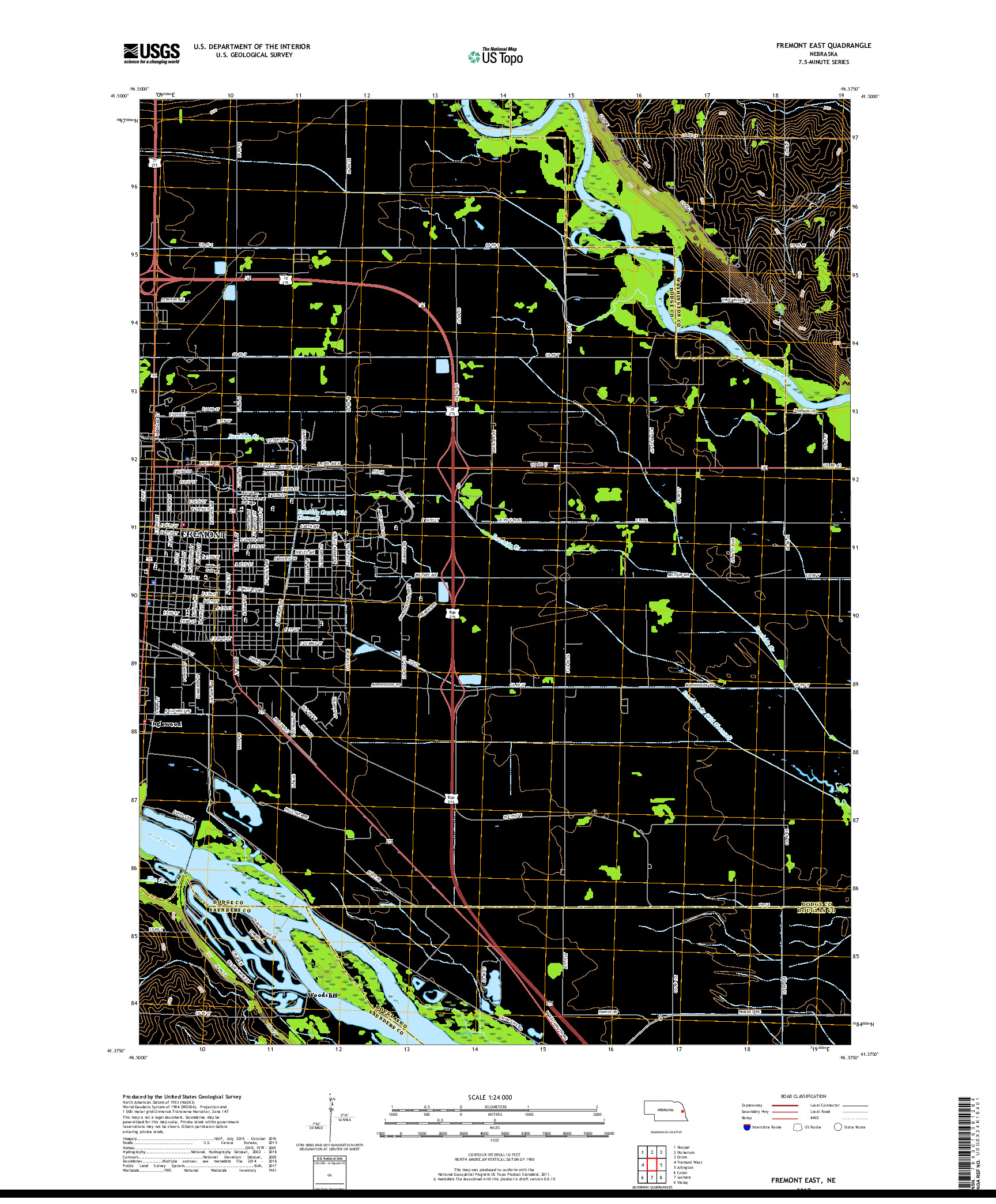 USGS US TOPO 7.5-MINUTE MAP FOR FREMONT EAST, NE 2017