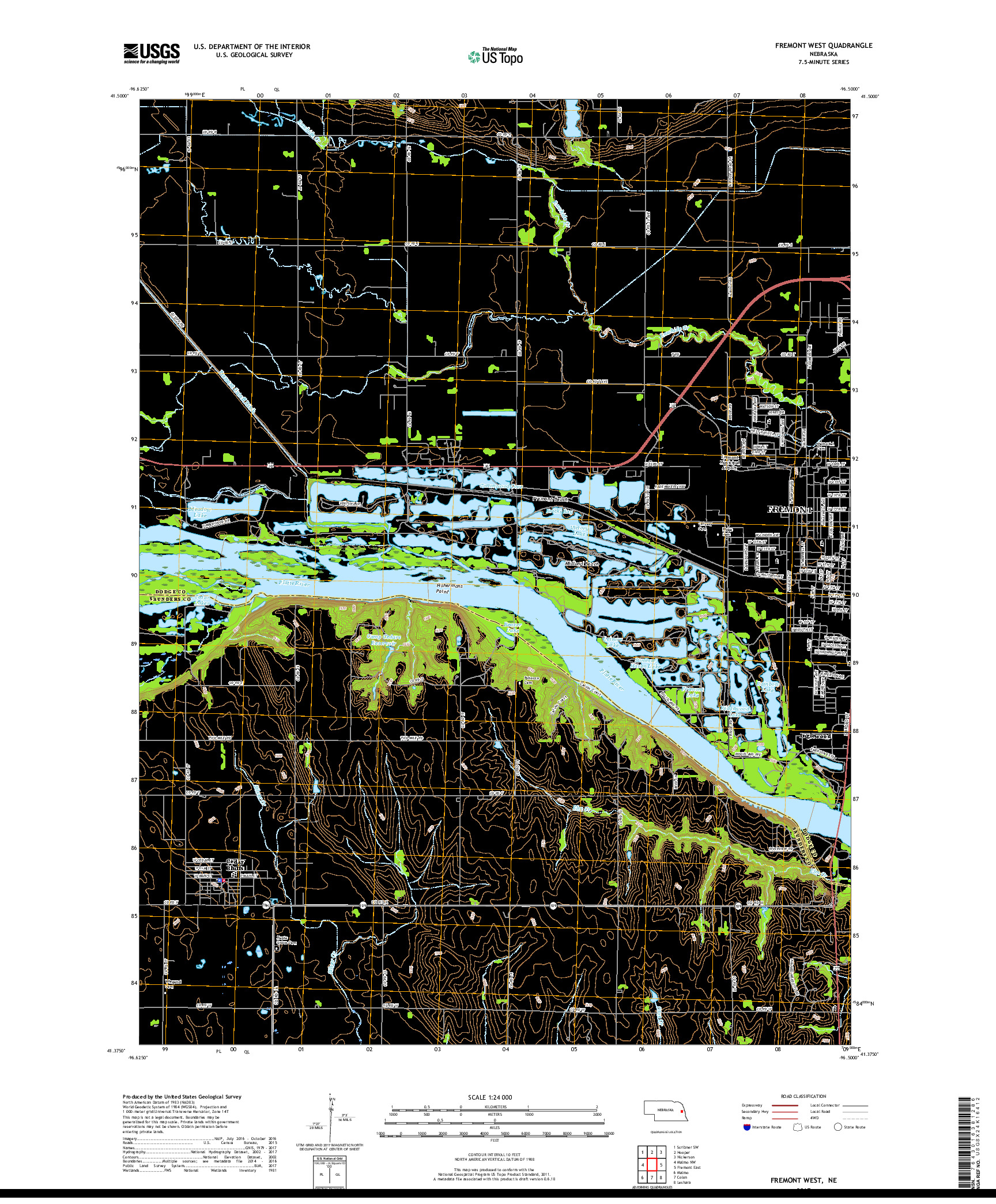 USGS US TOPO 7.5-MINUTE MAP FOR FREMONT WEST, NE 2017