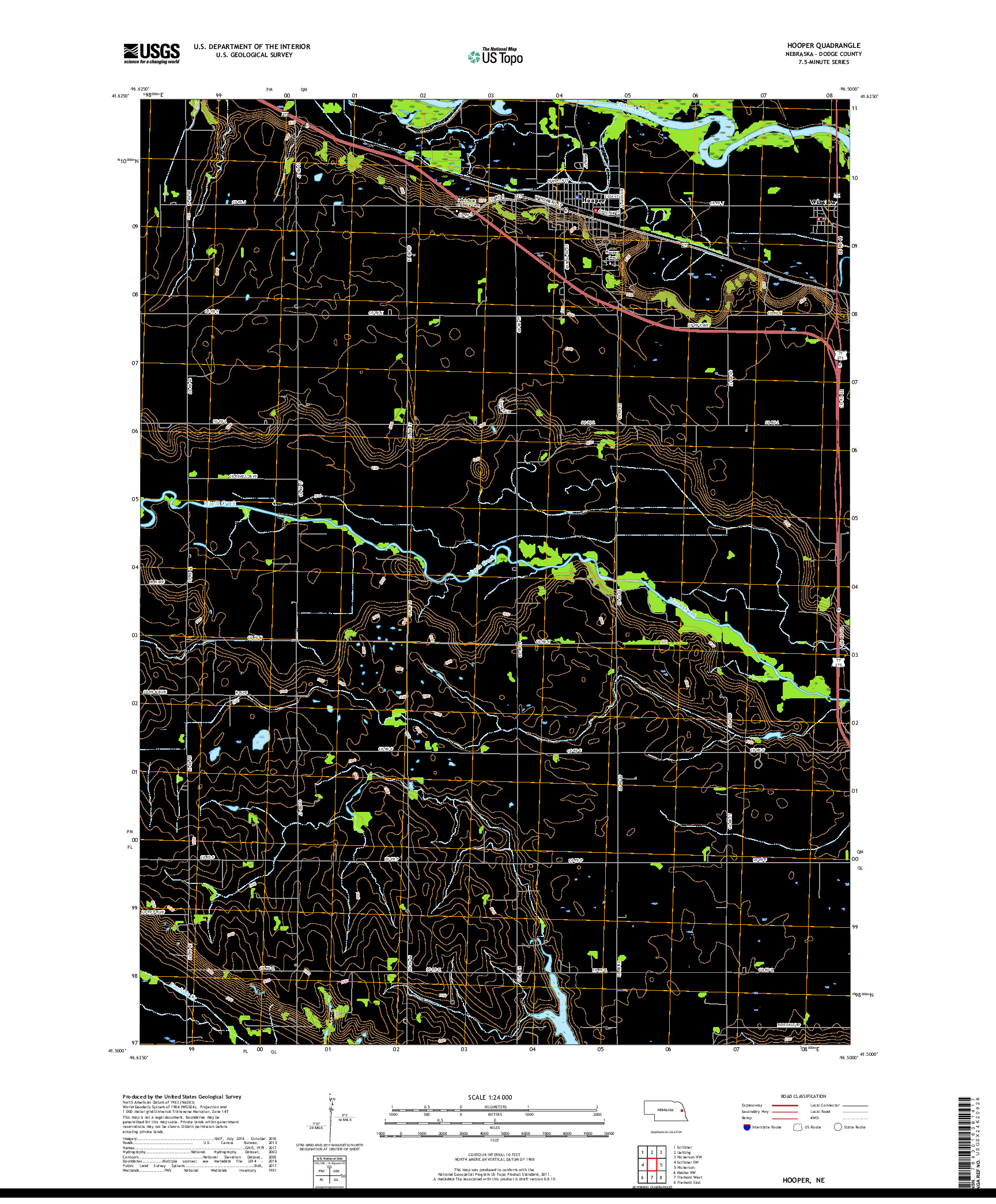 USGS US TOPO 7.5-MINUTE MAP FOR HOOPER, NE 2017