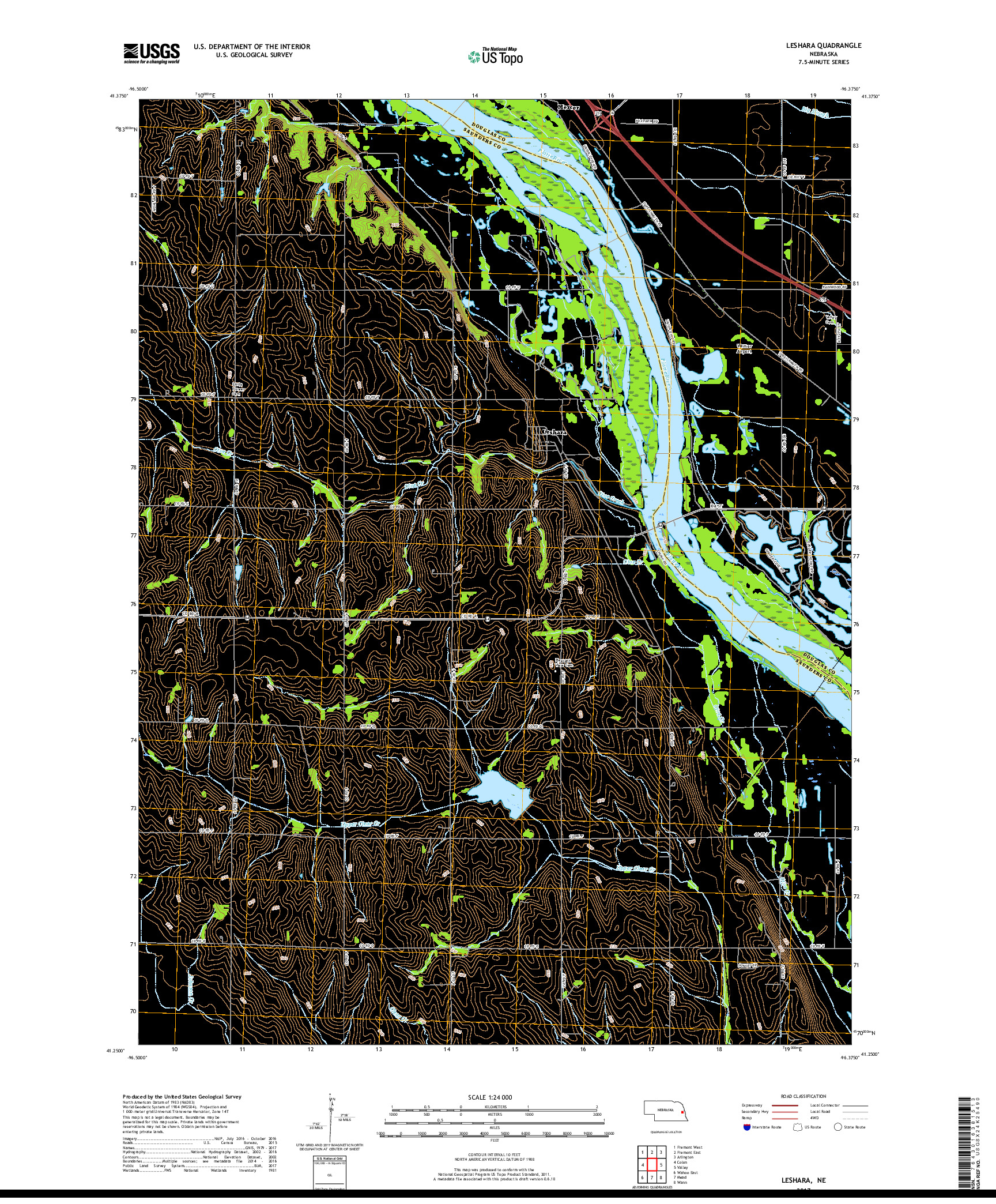 USGS US TOPO 7.5-MINUTE MAP FOR LESHARA, NE 2017