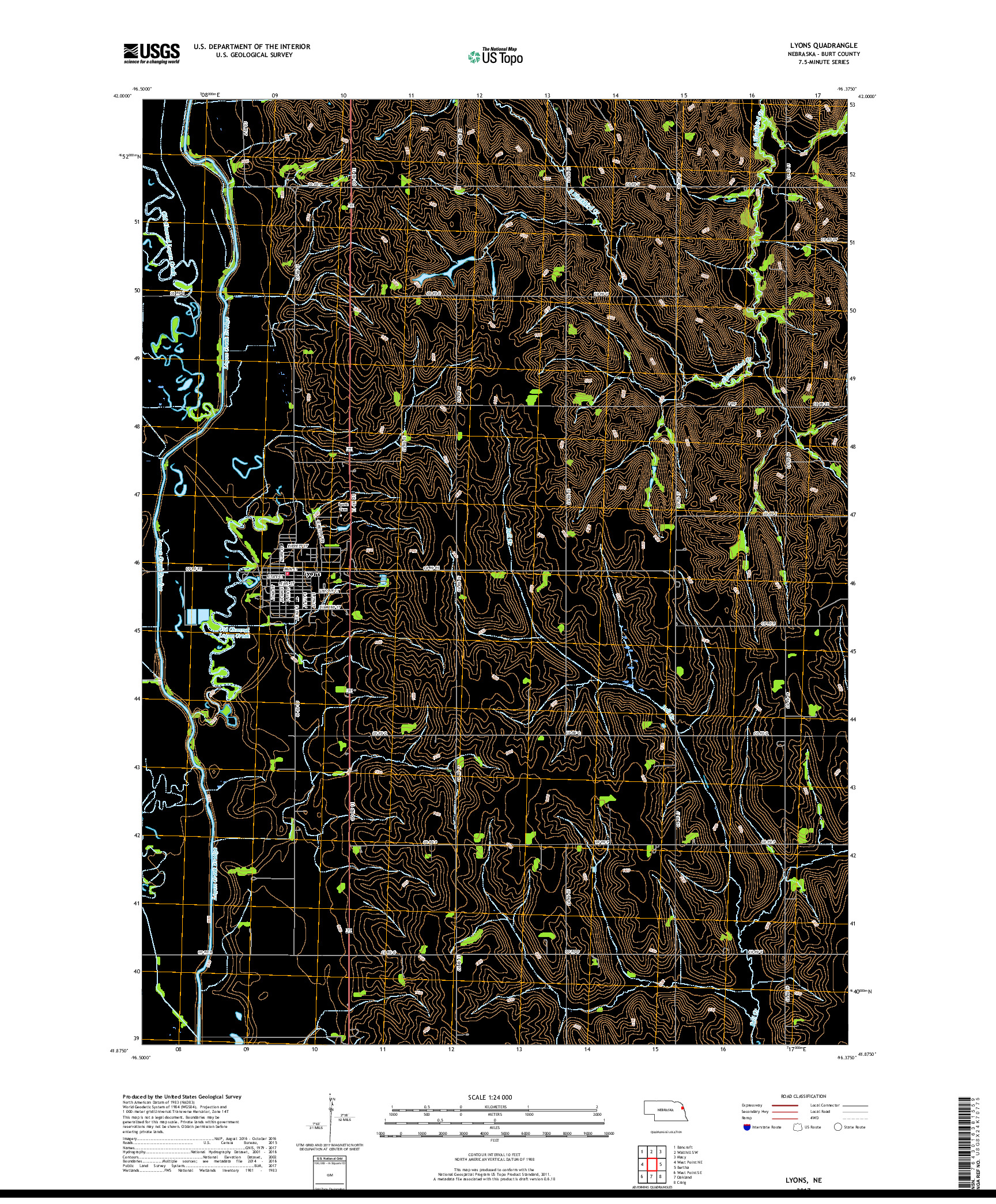 USGS US TOPO 7.5-MINUTE MAP FOR LYONS, NE 2017