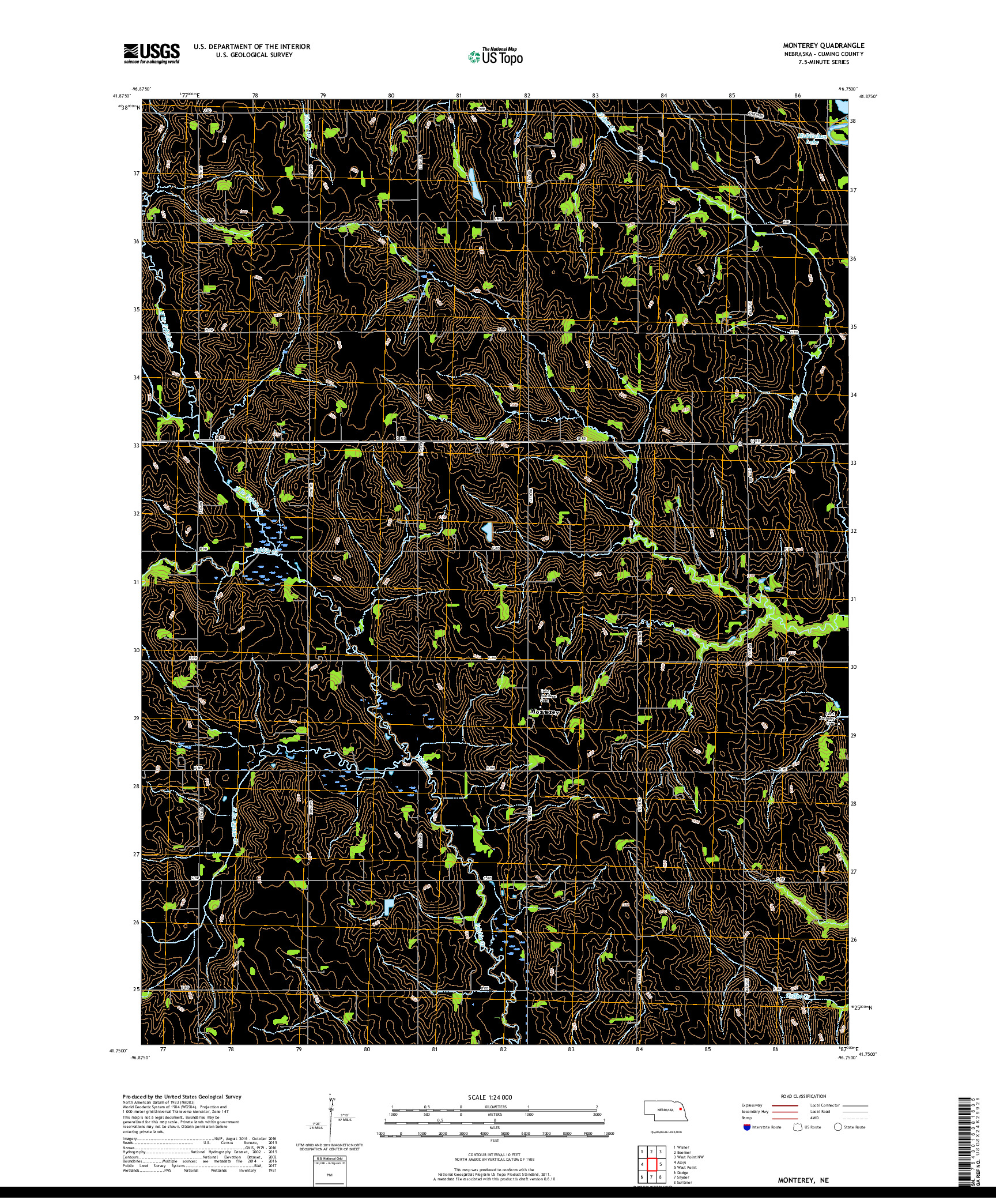 USGS US TOPO 7.5-MINUTE MAP FOR MONTEREY, NE 2017