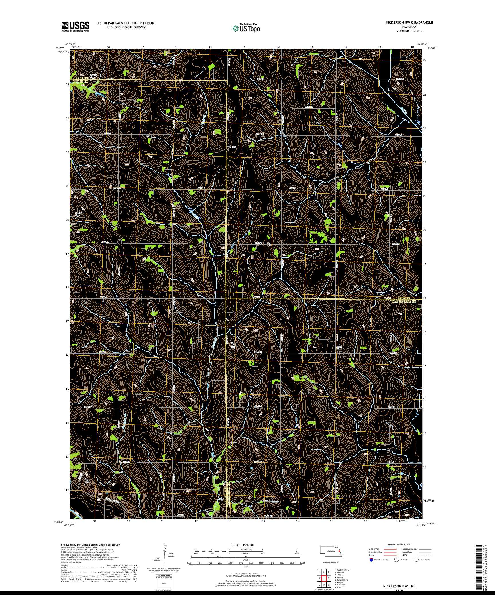 USGS US TOPO 7.5-MINUTE MAP FOR NICKERSON NW, NE 2017